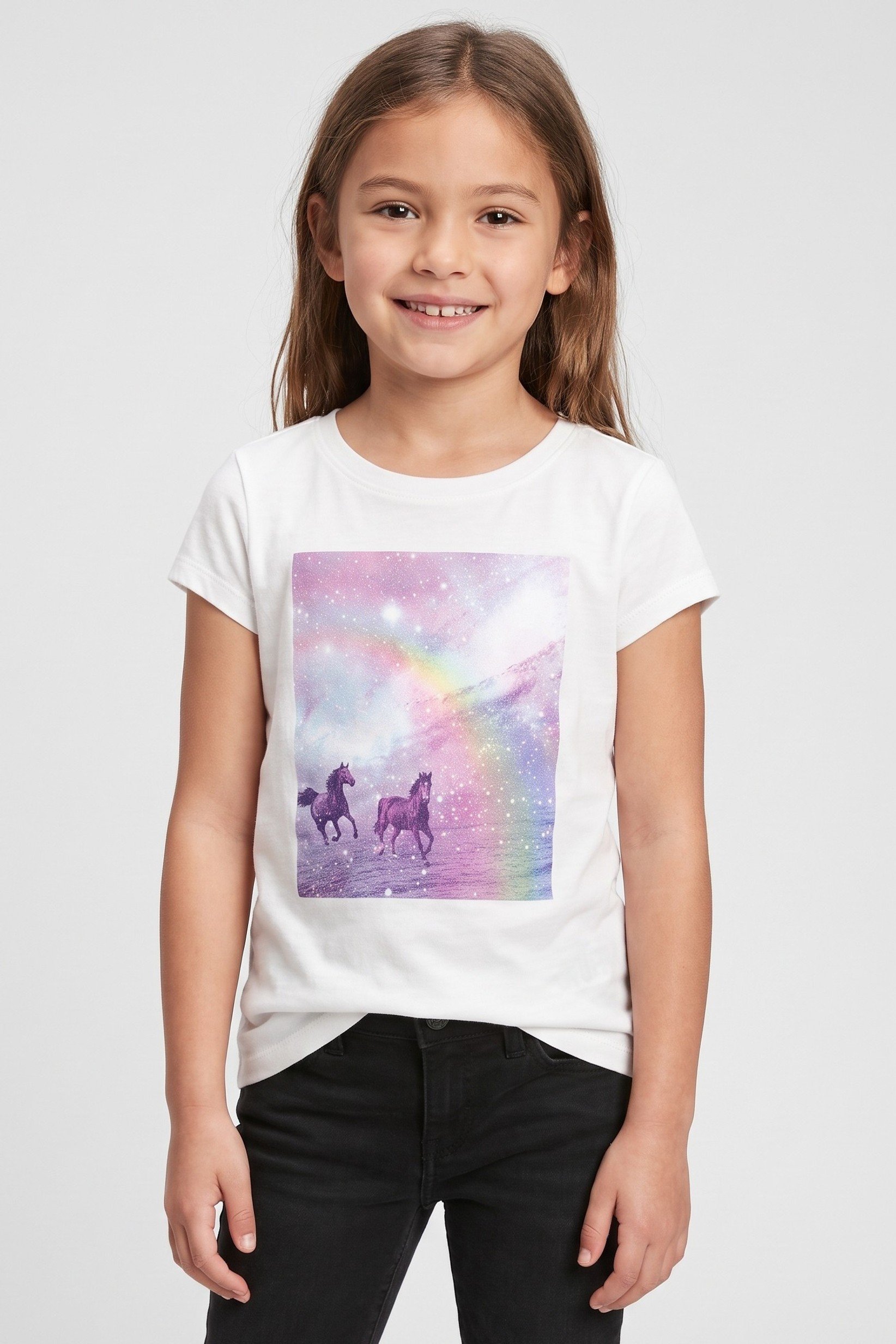 Kids Girl Graphic Print Short Sleeve Top, White