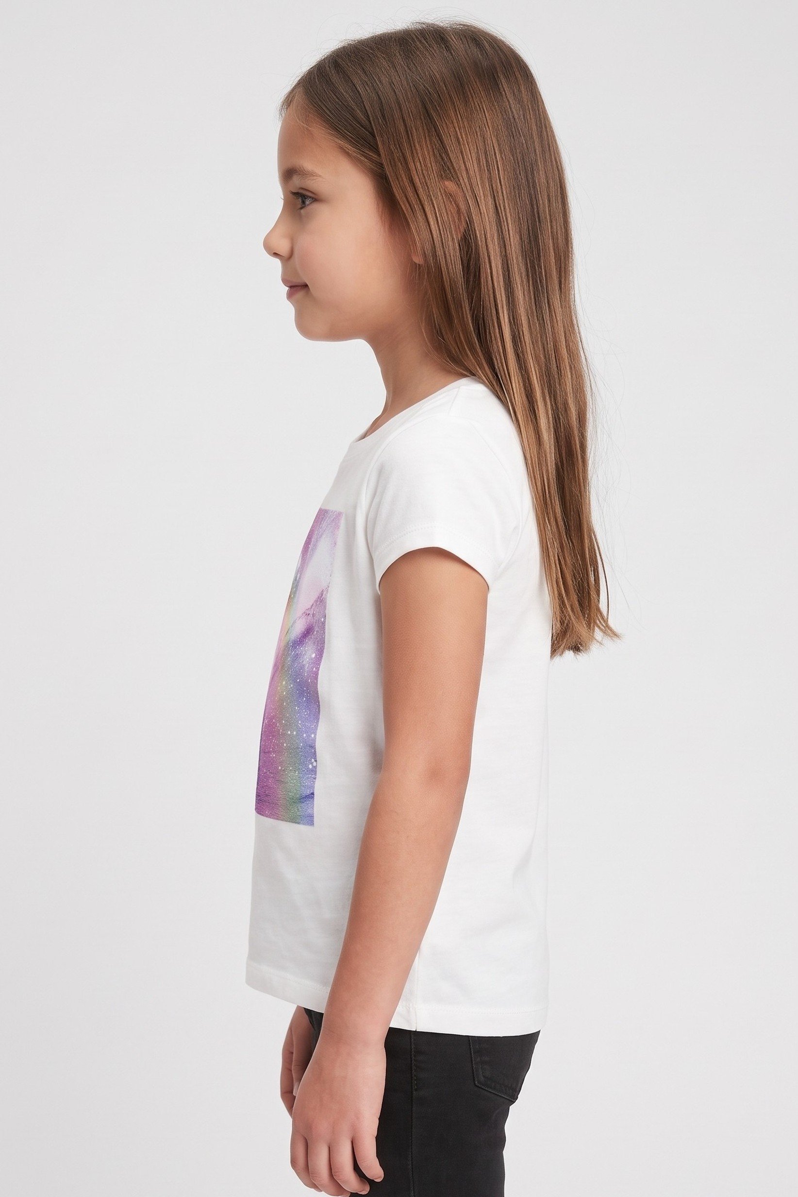 Kids Girl Graphic Print Short Sleeve Top, White