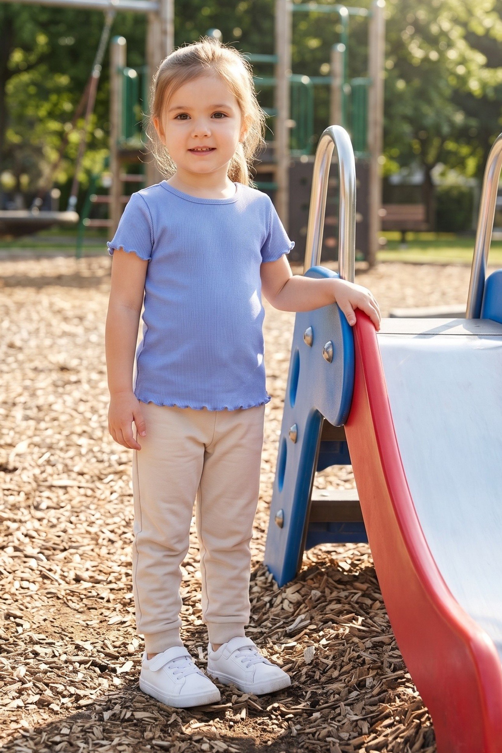 Toddlers Girl Solid Short Sleeve Top,  Blue