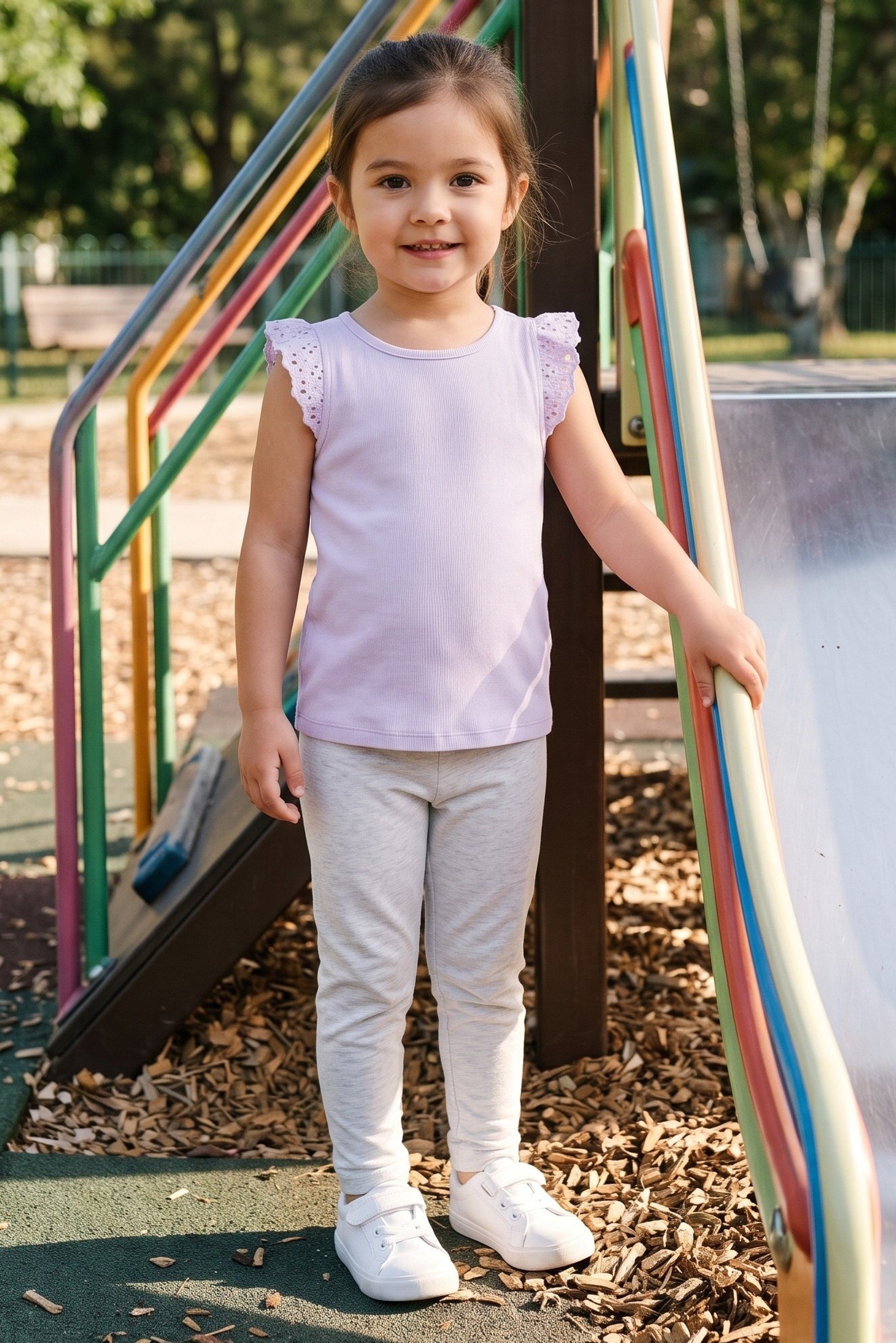 Toddlers Girl Eyelet Short Sleeve Top, Purple