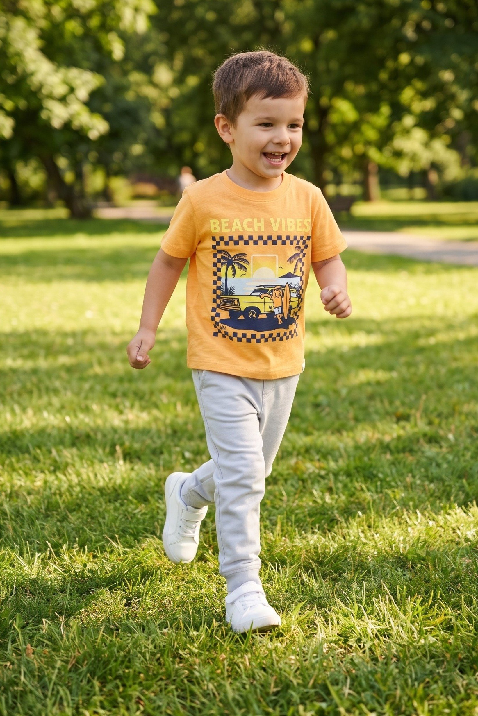 Toddlers Boy Short Sleeve Graphic Print Top, Orange