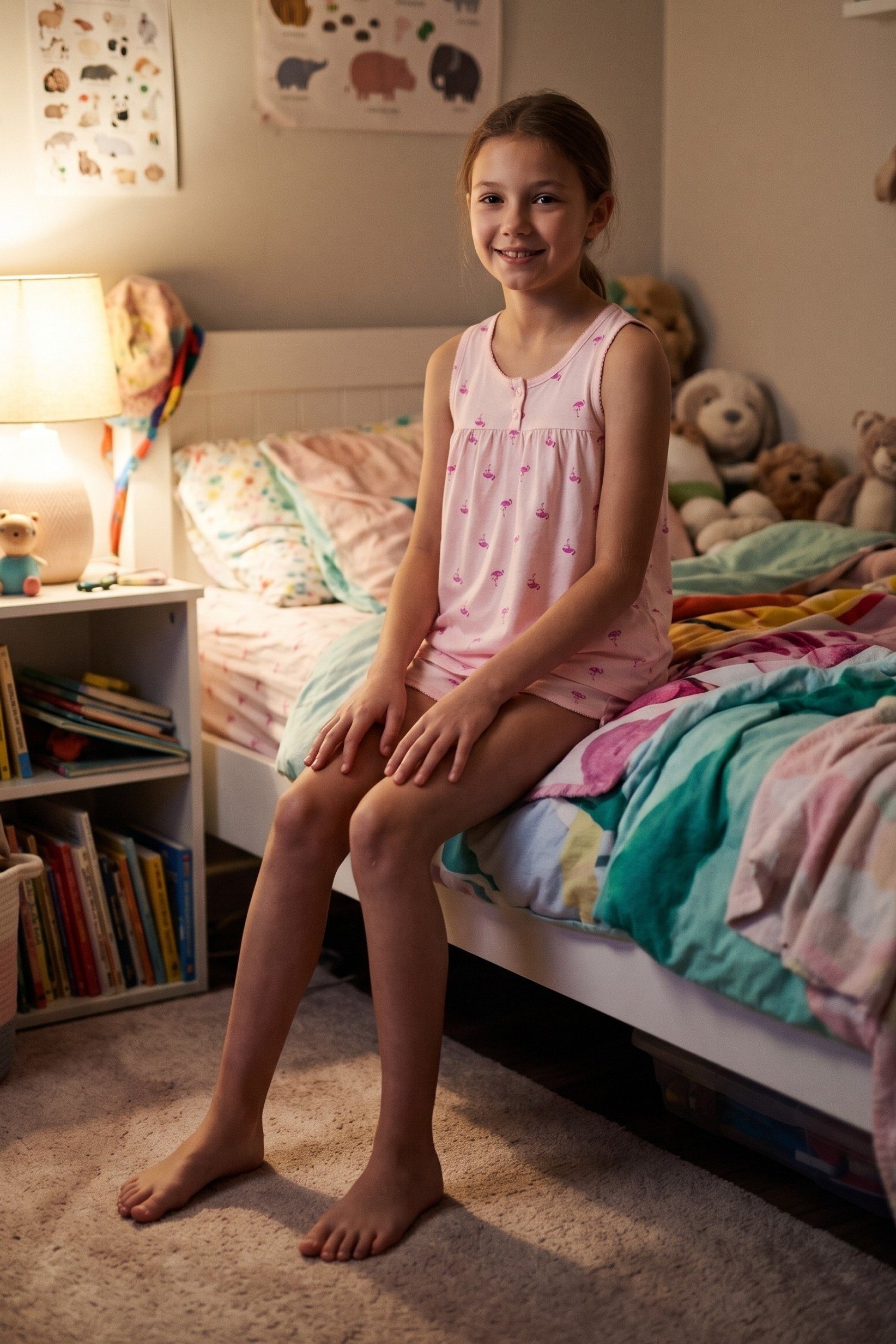 Kids Girl 2 Pieces Allover Print Sleepwear Top And Shorts Sleepwear Set, Multicolor