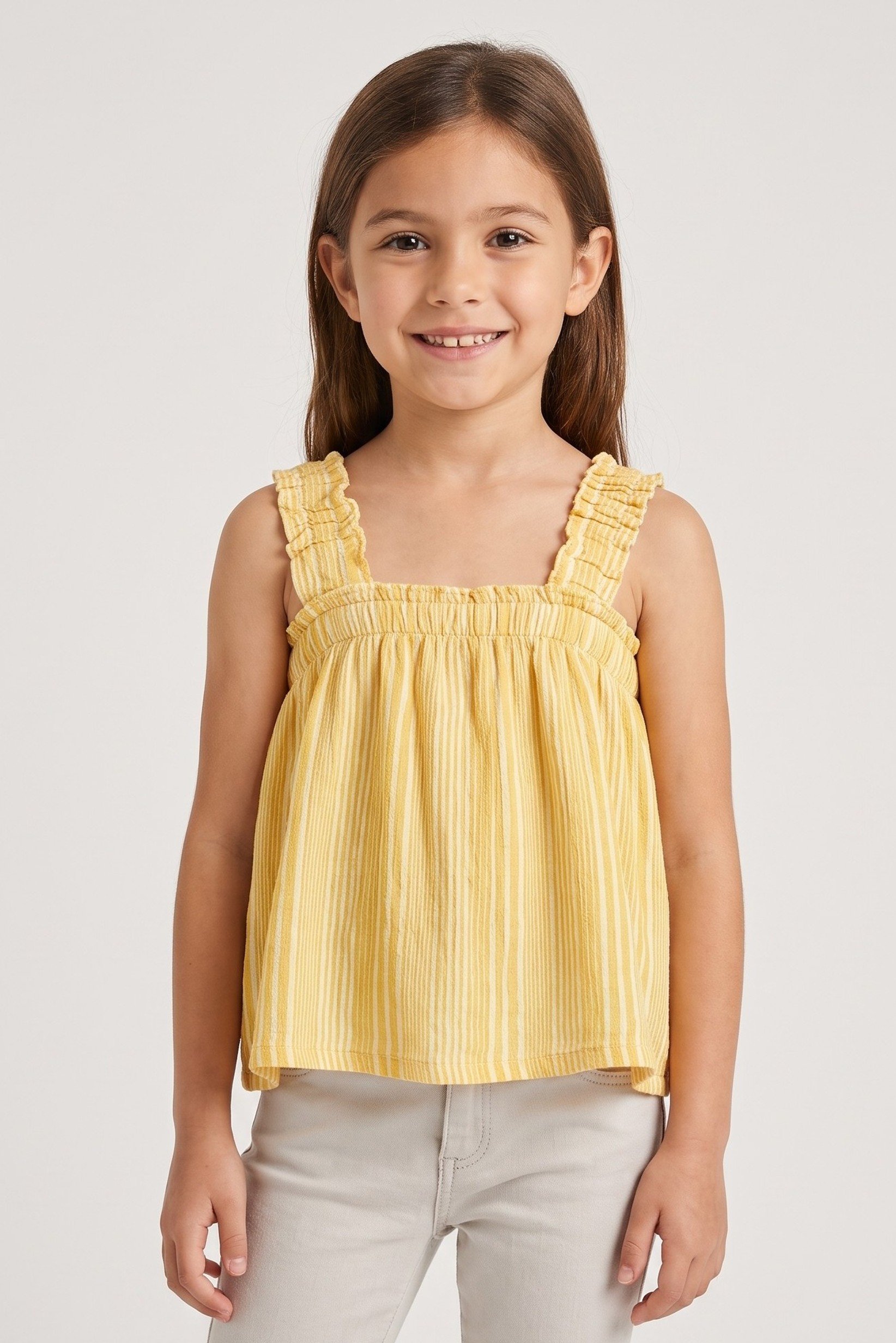Kids Girl Square Neck Sleeveless Stripe Top, Multicolor