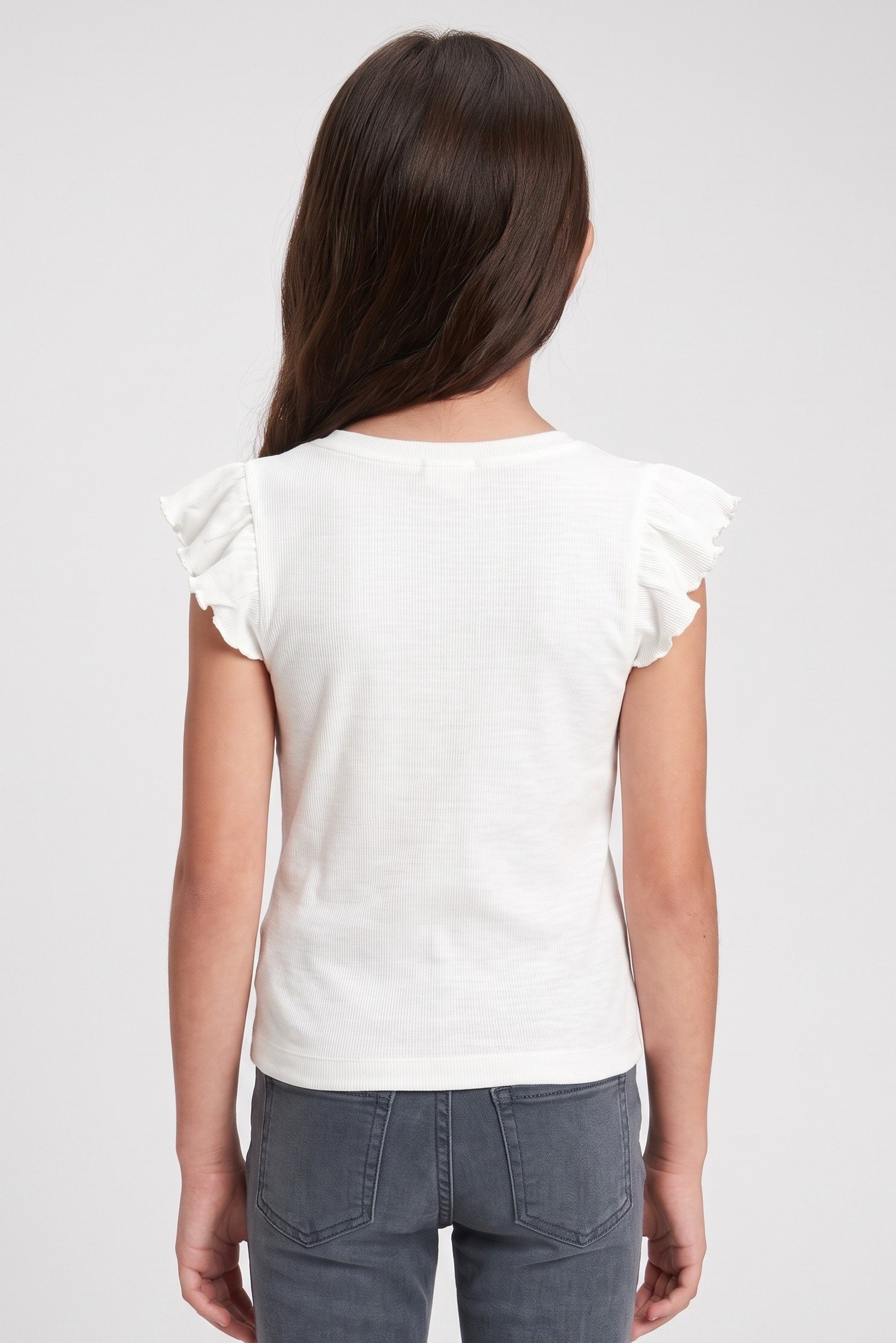 Kids Girl Solid Ruffle Sleeve Top, Off White