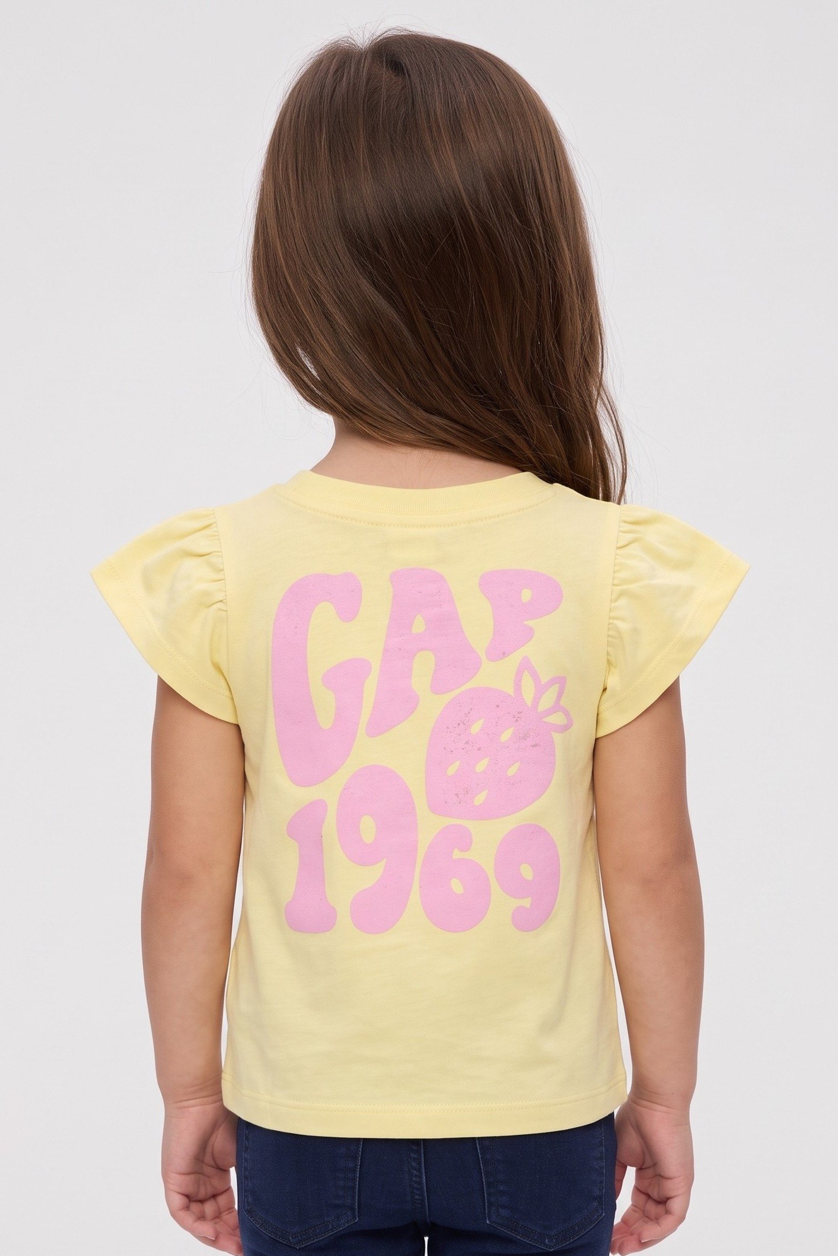Toddlers Girl Cap Sleeve Brand Logo Top, Yellow