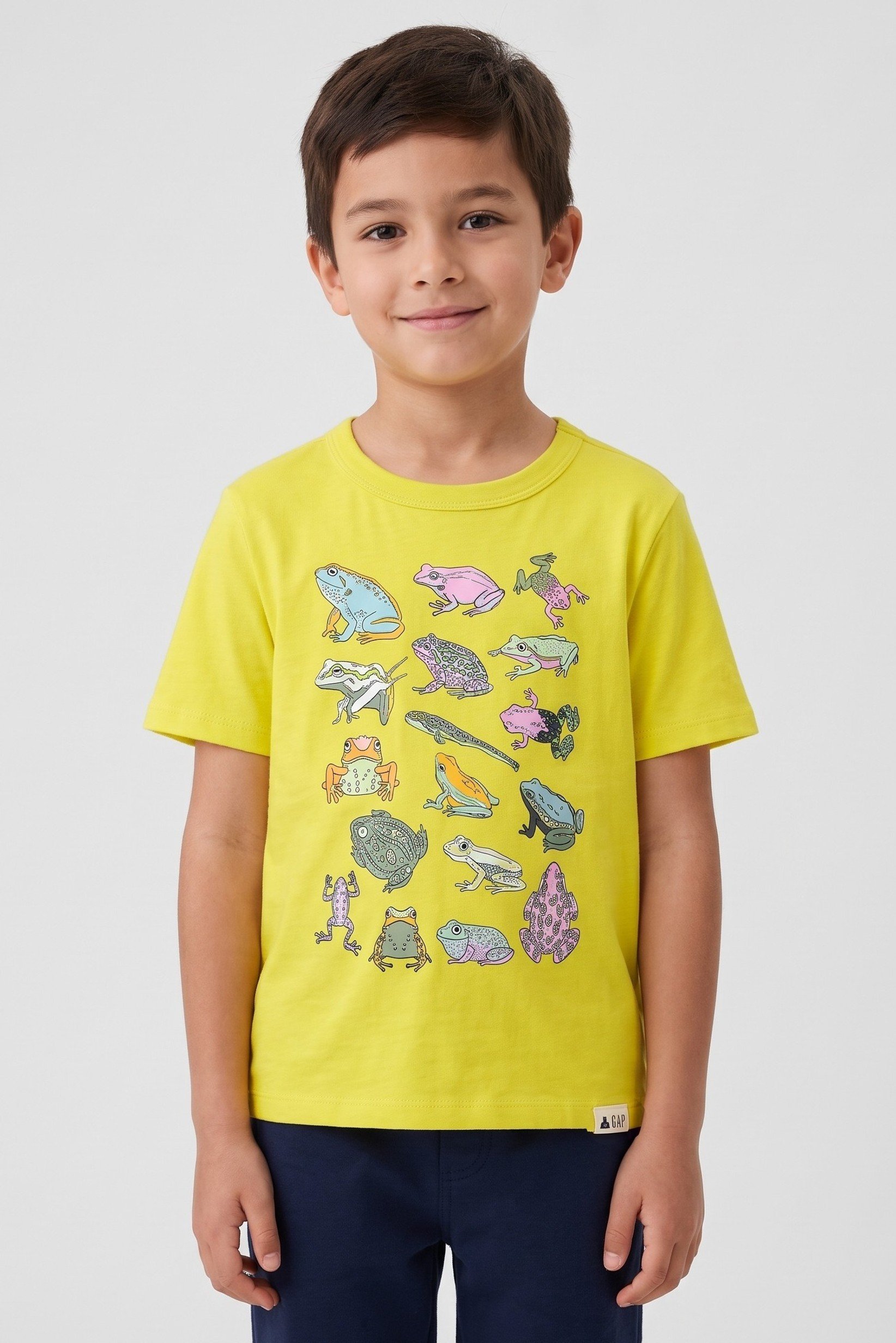 Toddlers Boy Graphic Peinted Short Sleeve Top, Lime Yellow