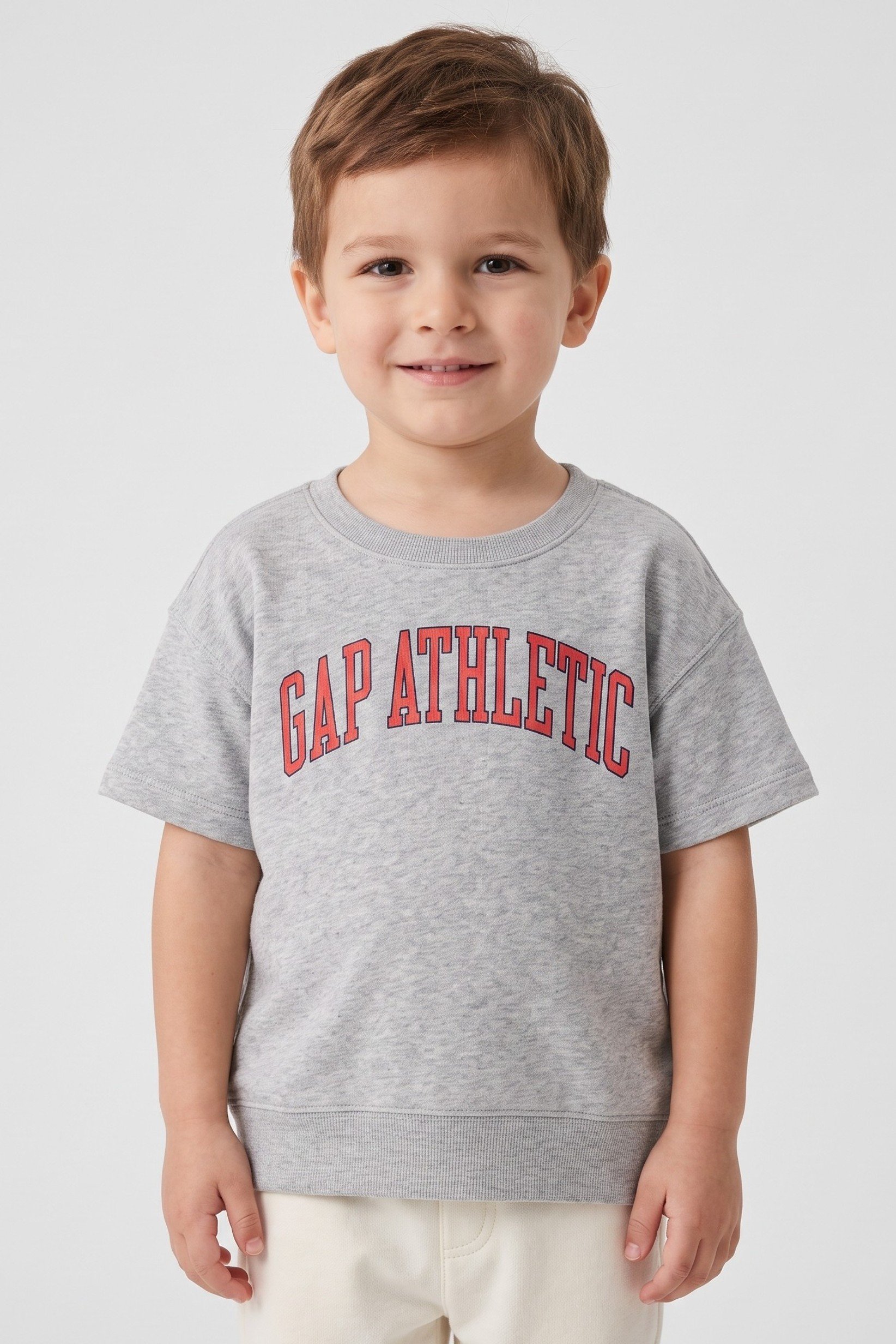 Toddlers Boy Crew Neck Short Sleeve Brand Logo T-Shirt, Grey