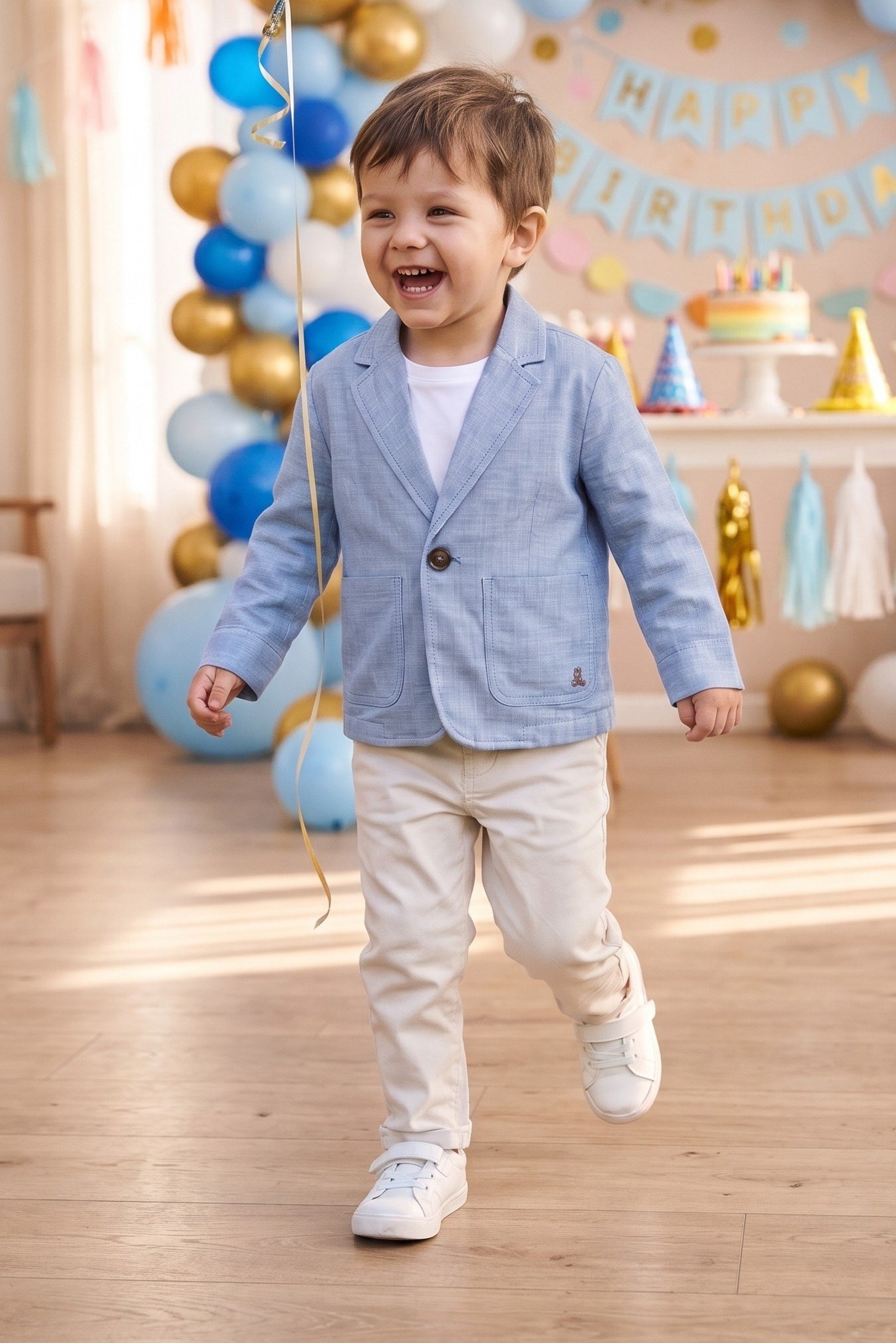 Toddlers Boy Chambray Blazer, Light Blue