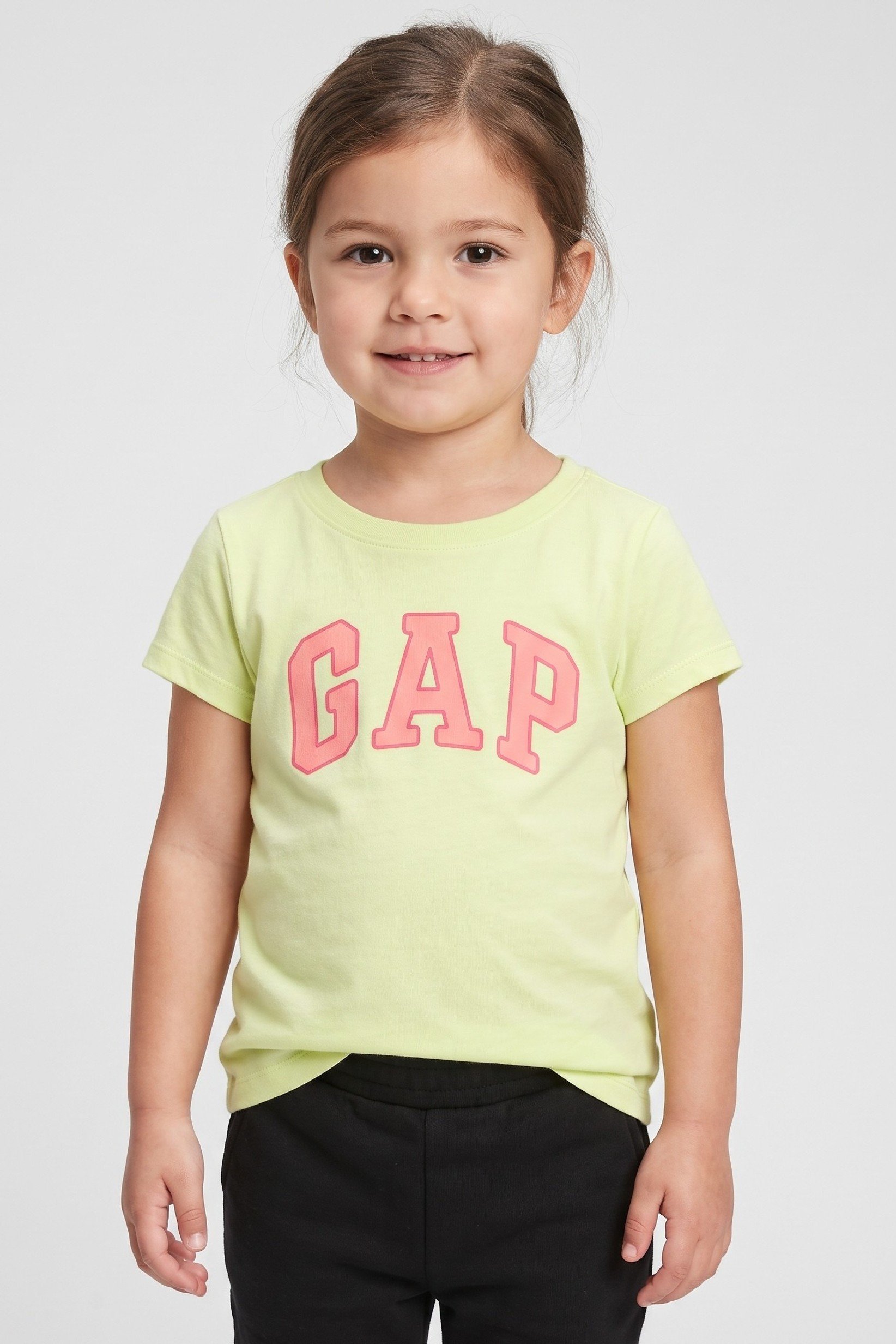 Toddlers Girl Brand Logo Short Sleeve Top, Light Yellow