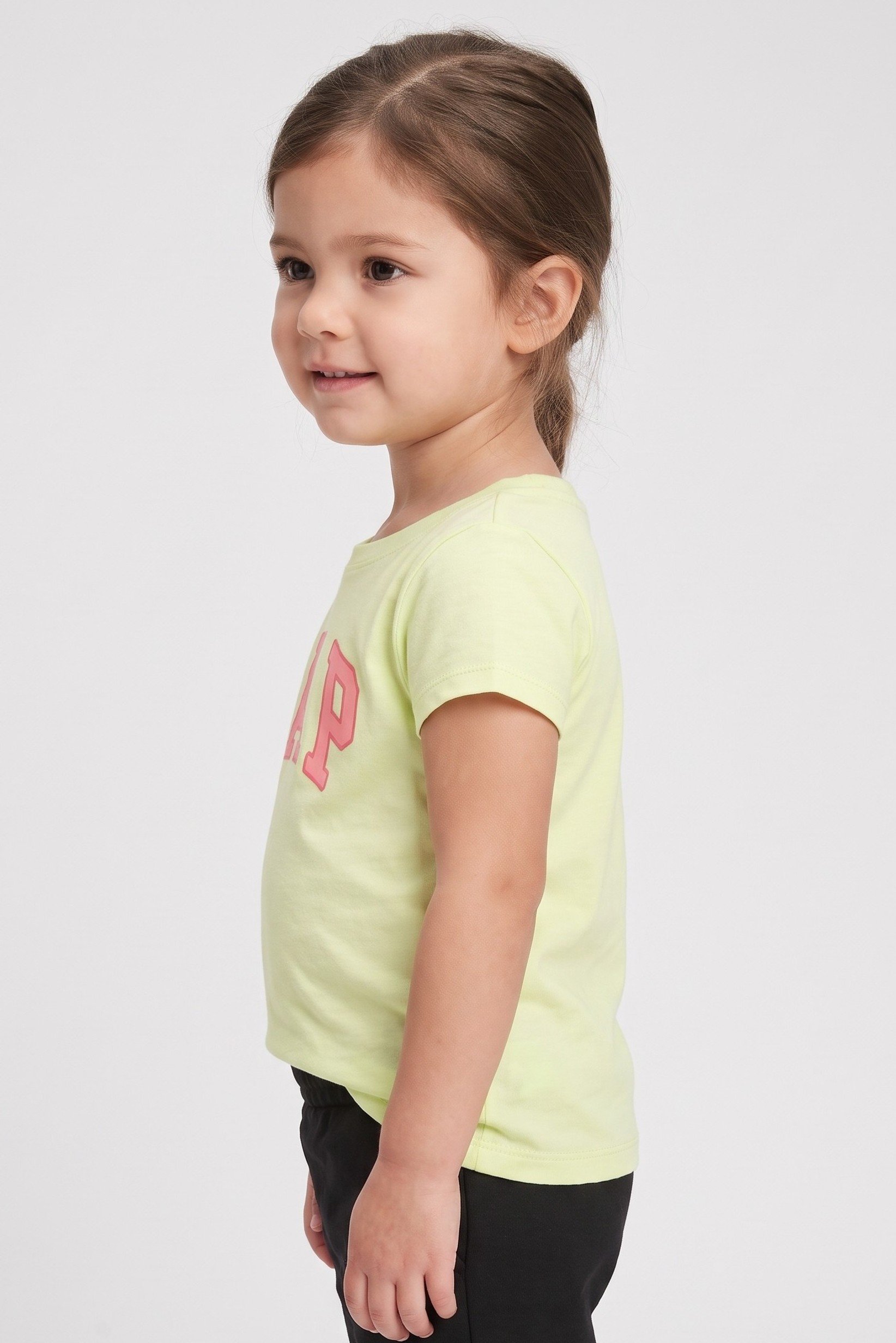 Toddlers Girl Brand Logo Short Sleeve Top, Light Yellow