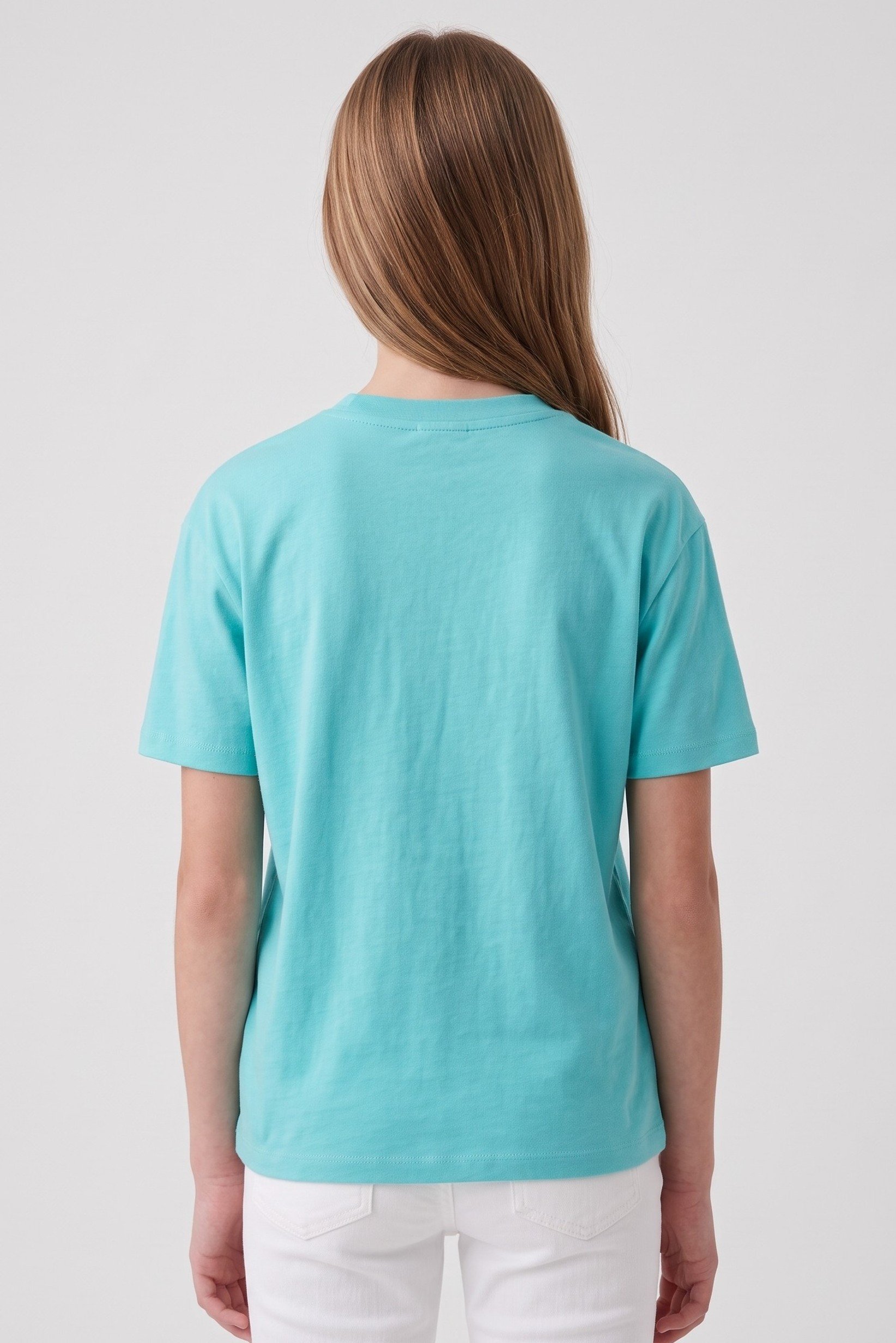 Kids Girl Crew Neck Short Sleeve Solid T-Shirt, Turquoise