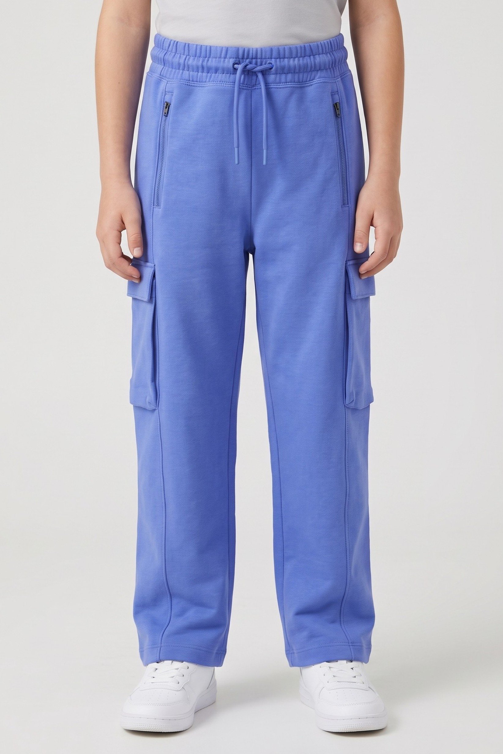 Kids Boy Regular Fit Solid Cargo Pants, Blue
