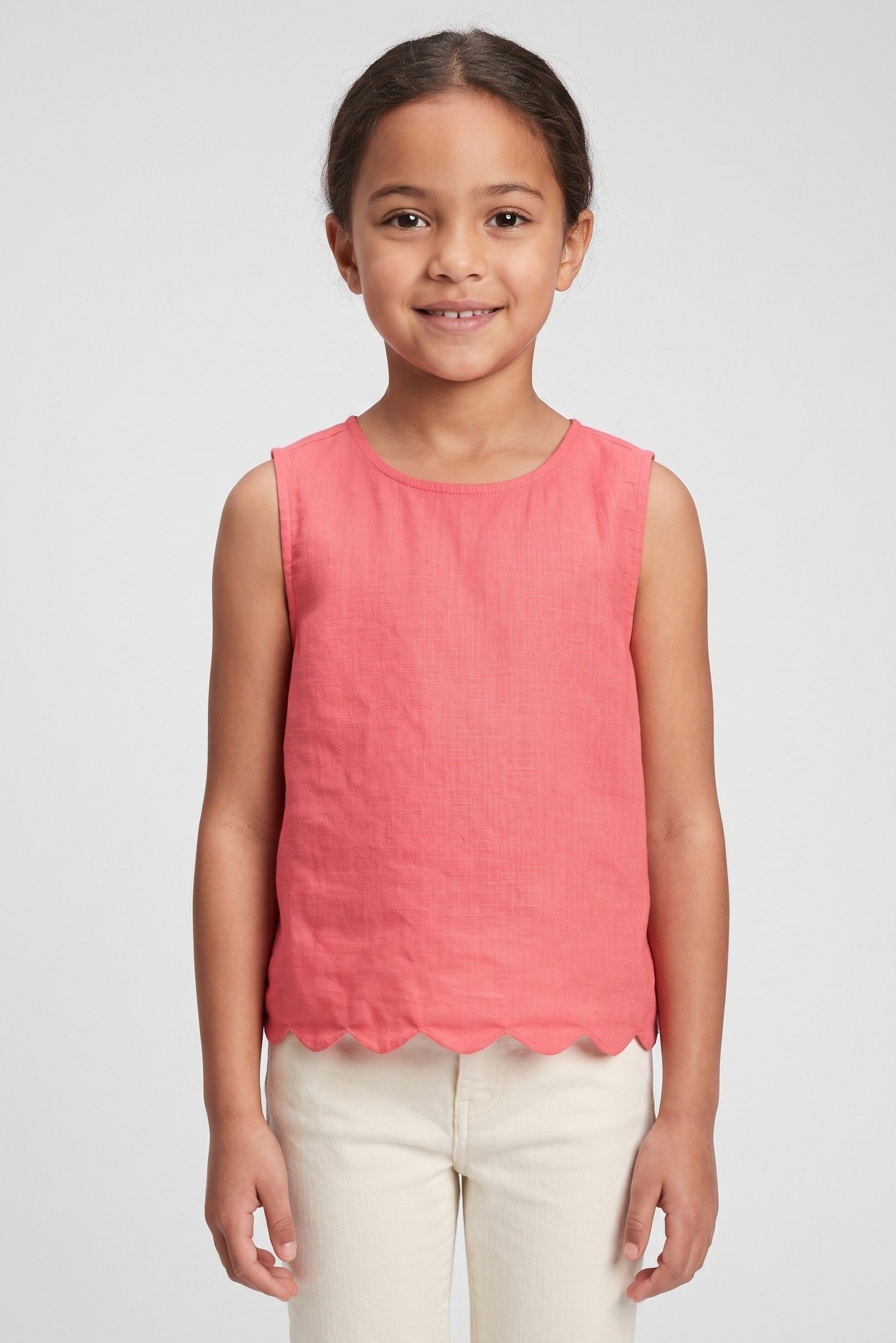 Kids Girl Sleeveless Solid Tank Top, Coral