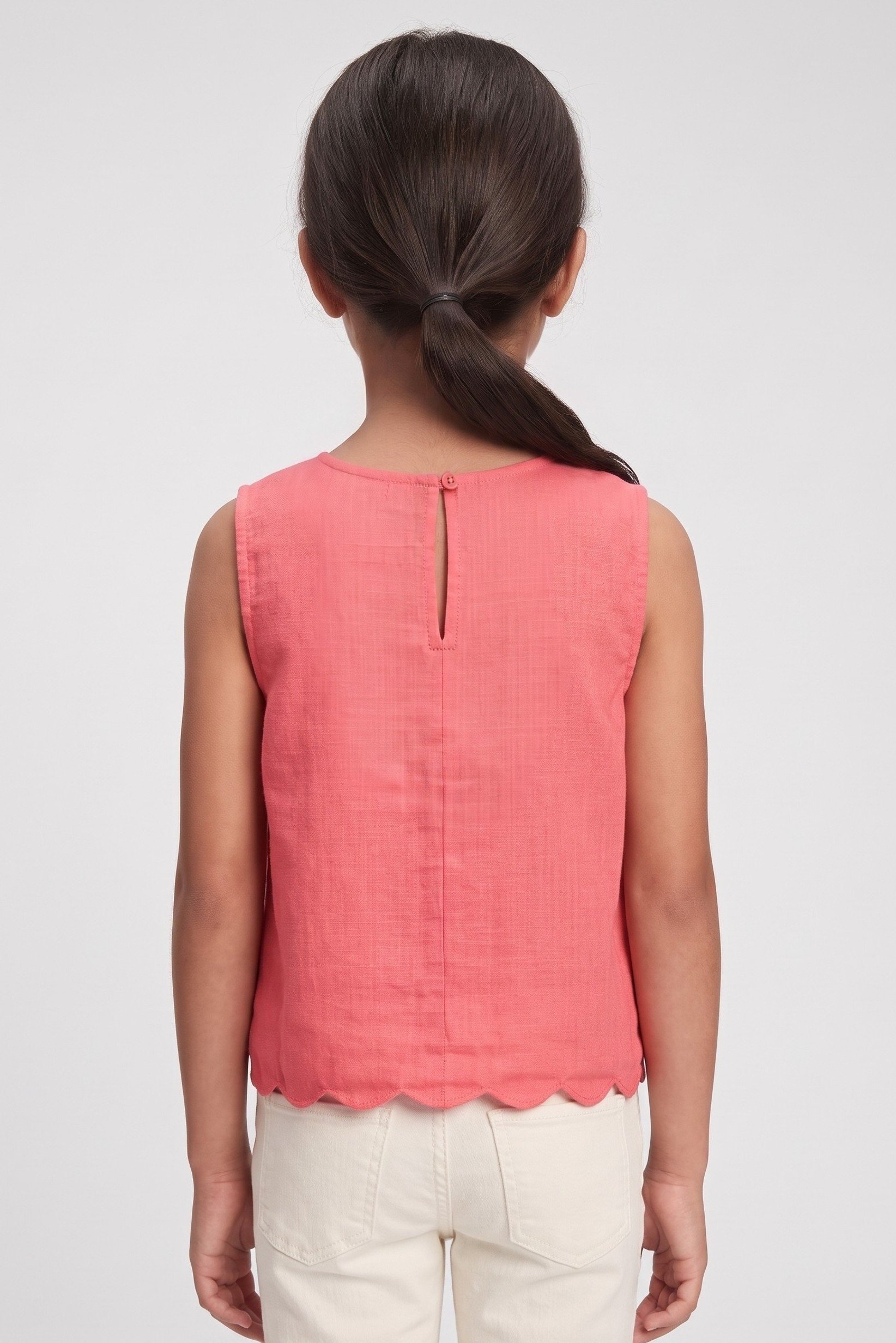 Kids Girl Sleeveless Solid Tank Top, Coral