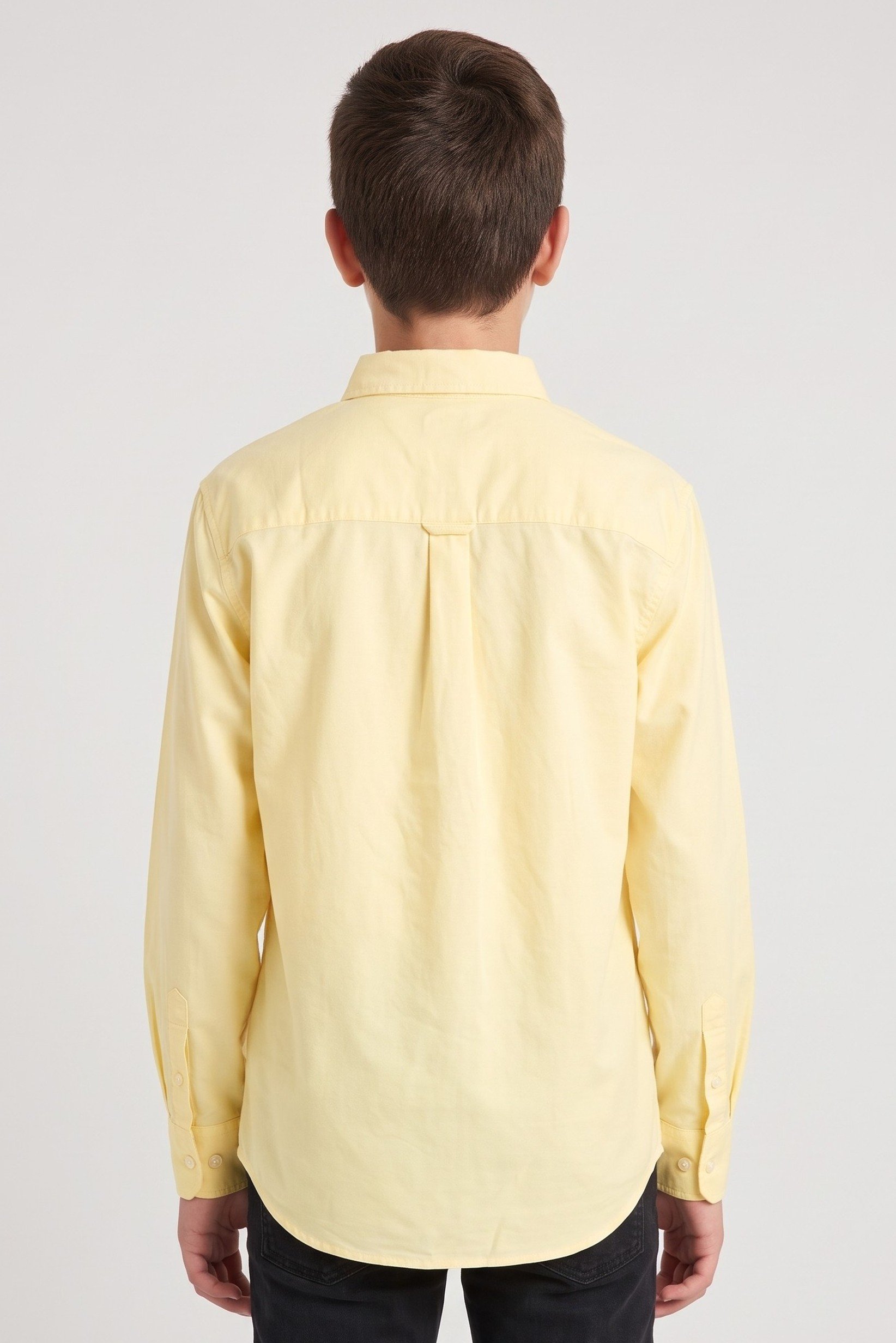 Kids Boy Spread Collar Long Sleeve Solid Casual Shirt, Yellow
