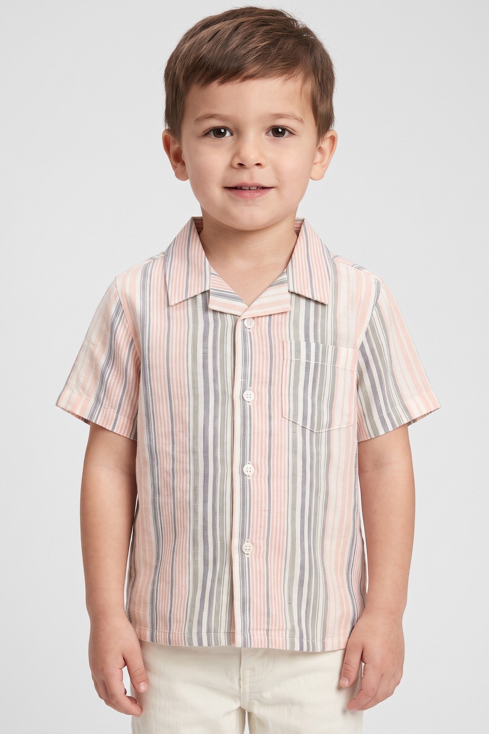 Toddlers Boy Stripe Short Sleeve Shirt, Multicolor
