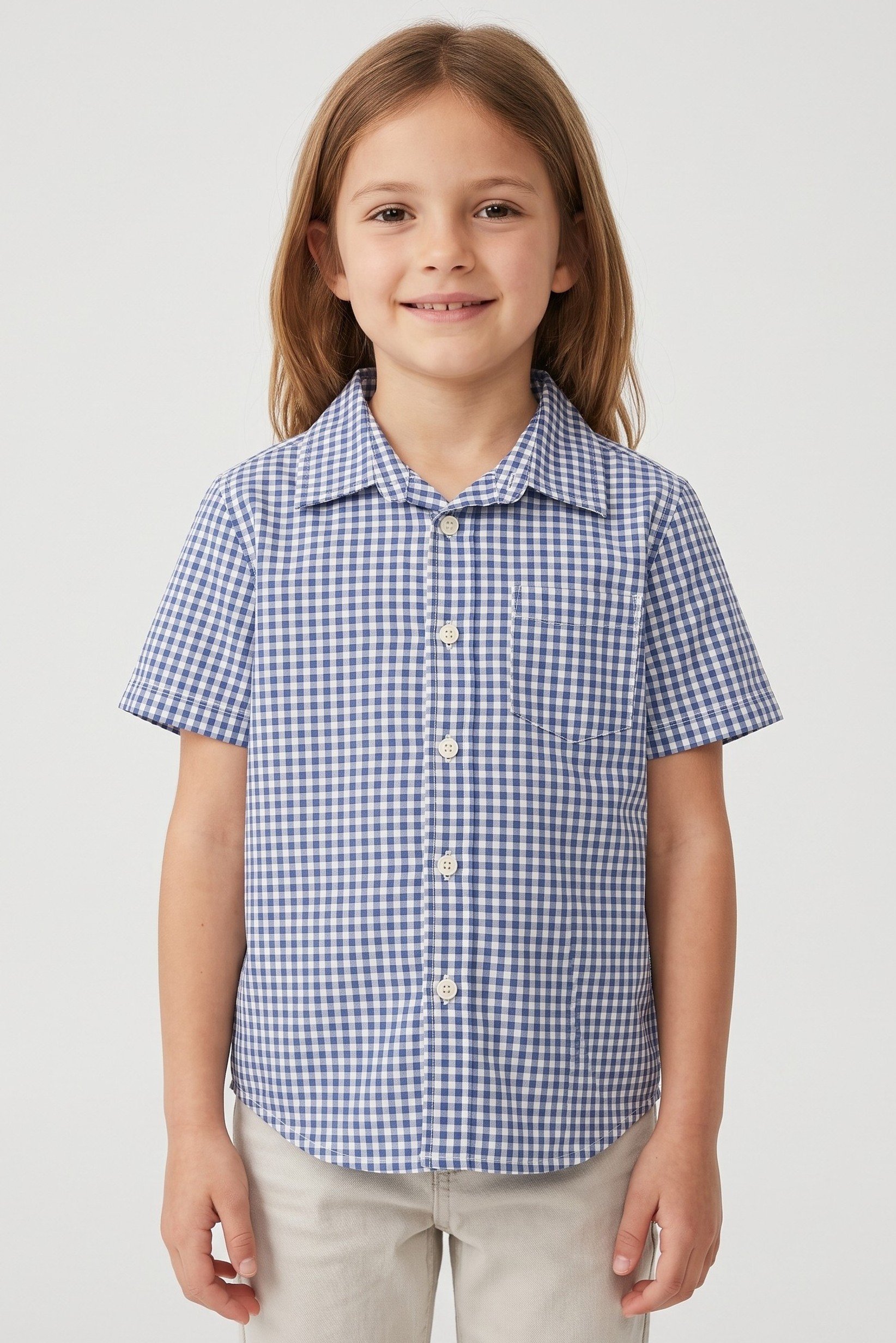 Toddlers Girl Checkered Short Sleeve Shirt, Multicolor