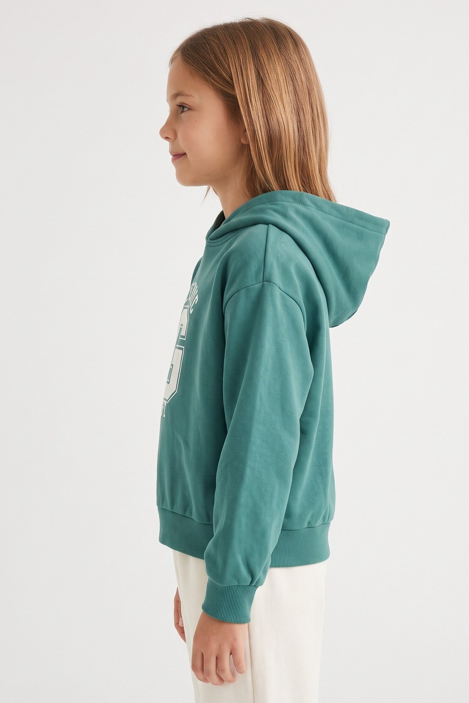 Kids Girl Graphic Print Long Sleeve Hoodie, Green