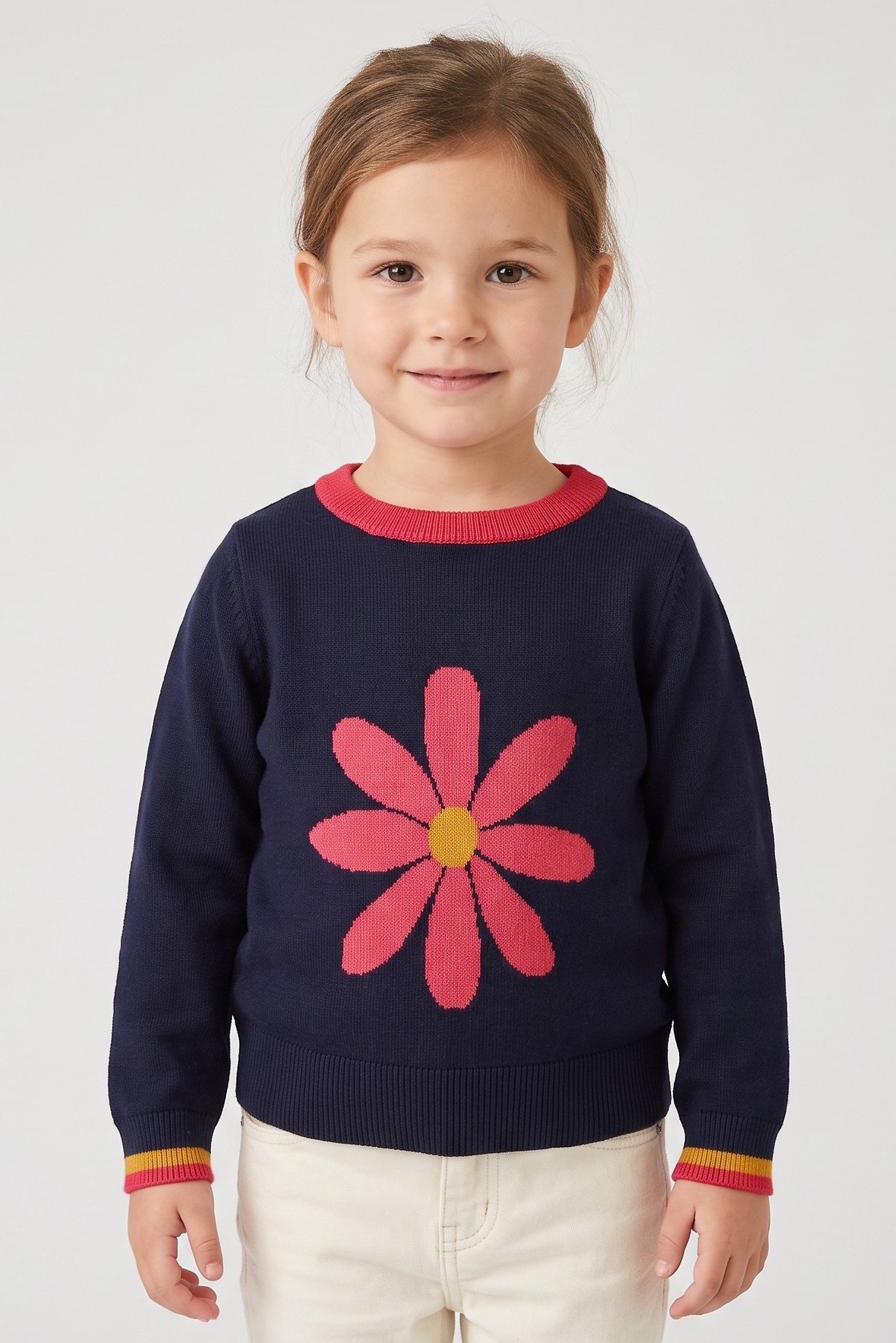 Toddlers Girl Long Sleeve Graphic Print Sweater, Navy