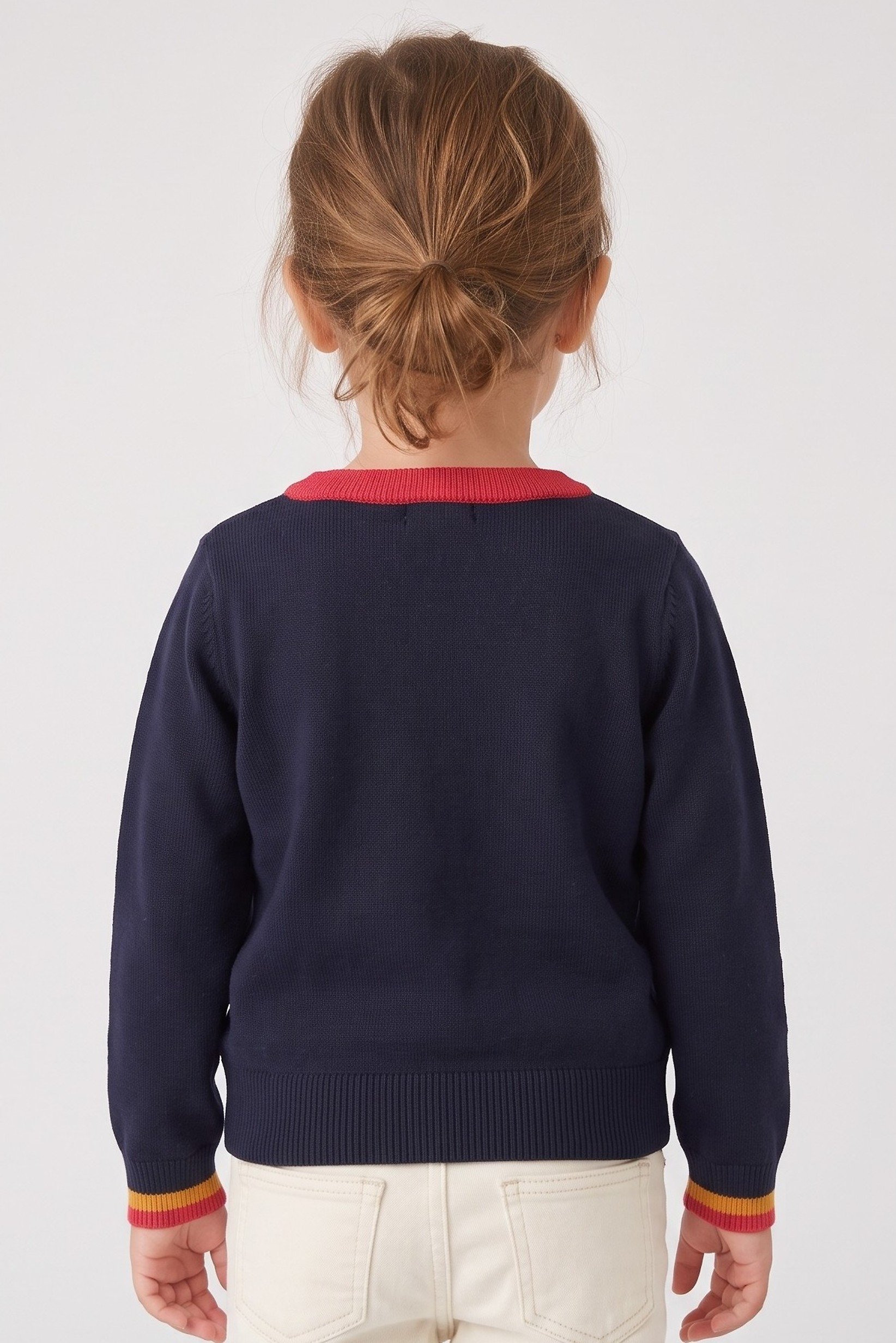 Toddlers Girl Long Sleeve Graphic Print Sweater, Navy
