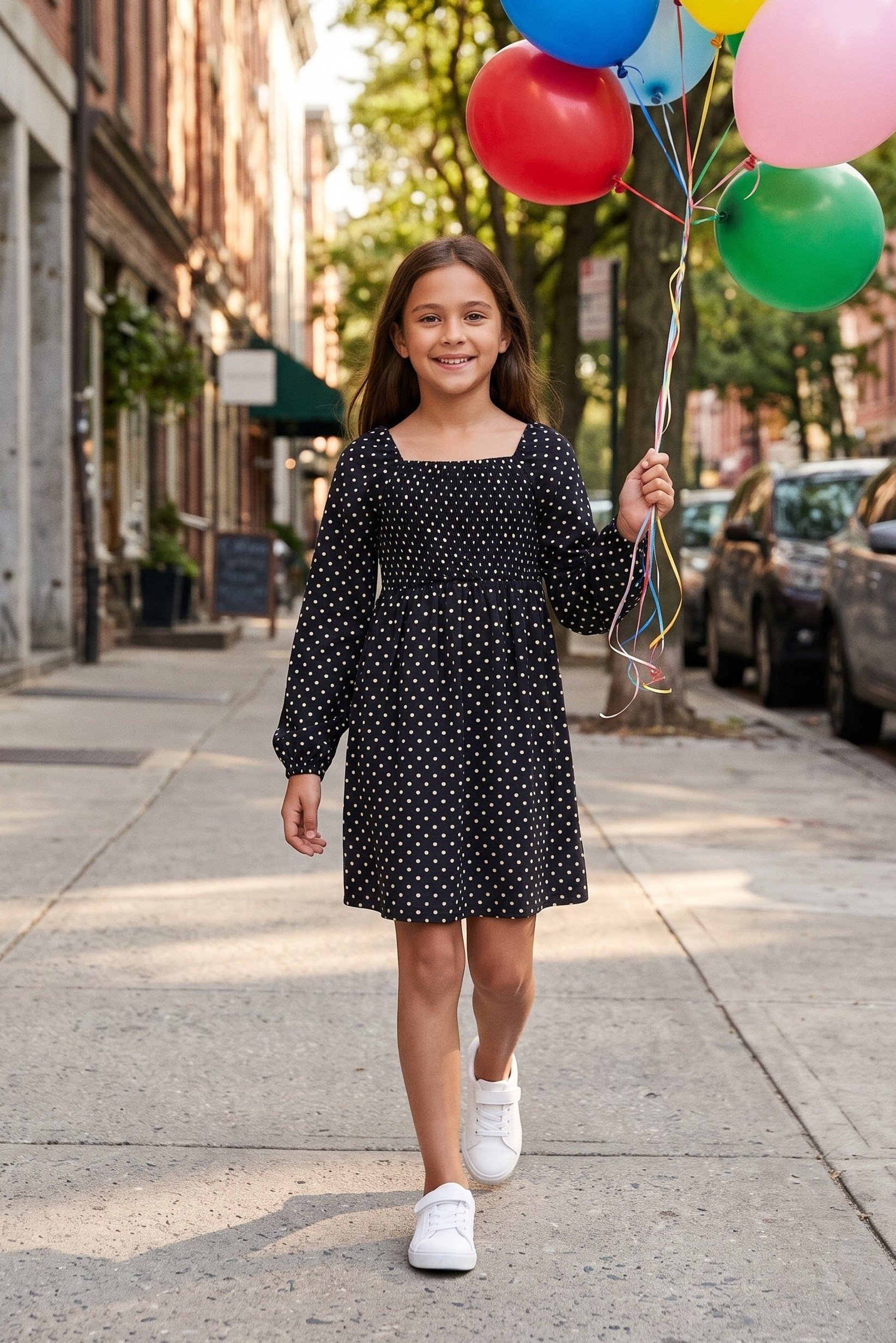 Kids Girl Long Sleeve Polka Dots Dress, Multicolor