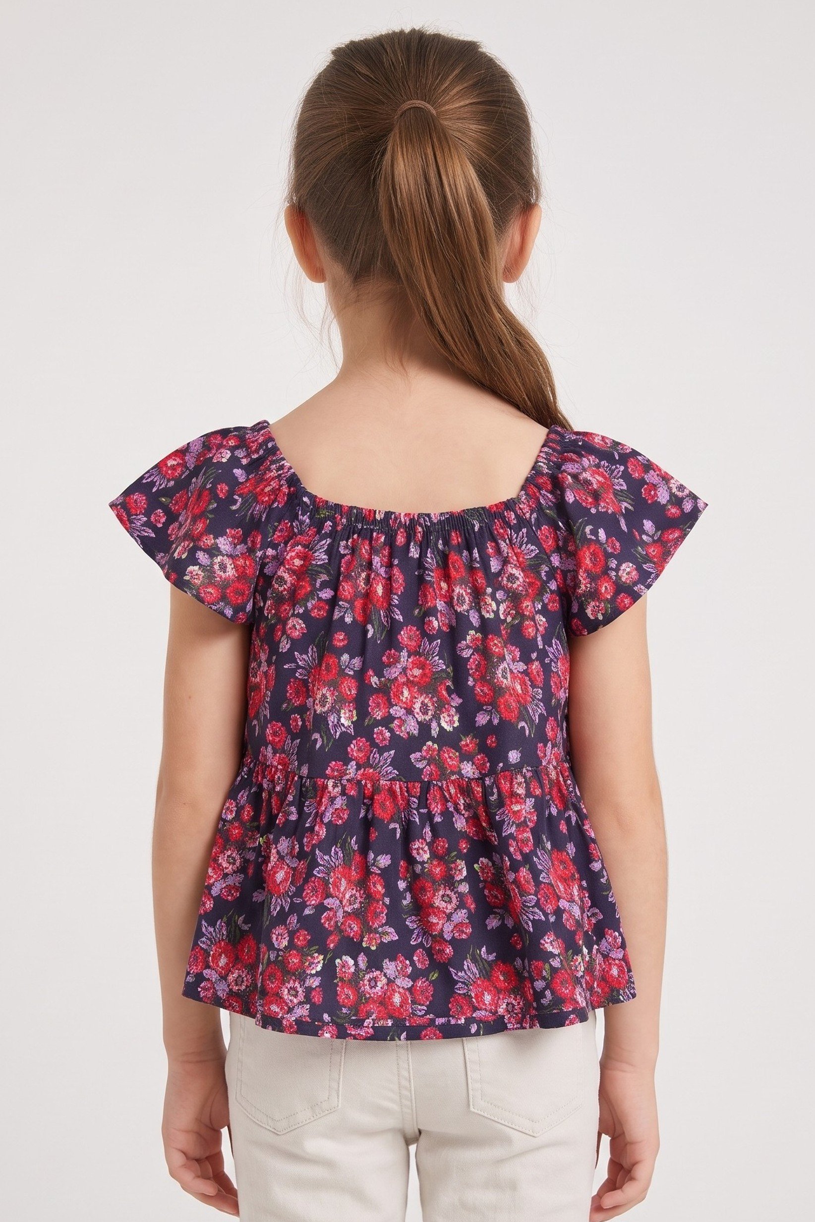 Kids Girl Ruffle Sleeve Floral Print Top, Multicolor