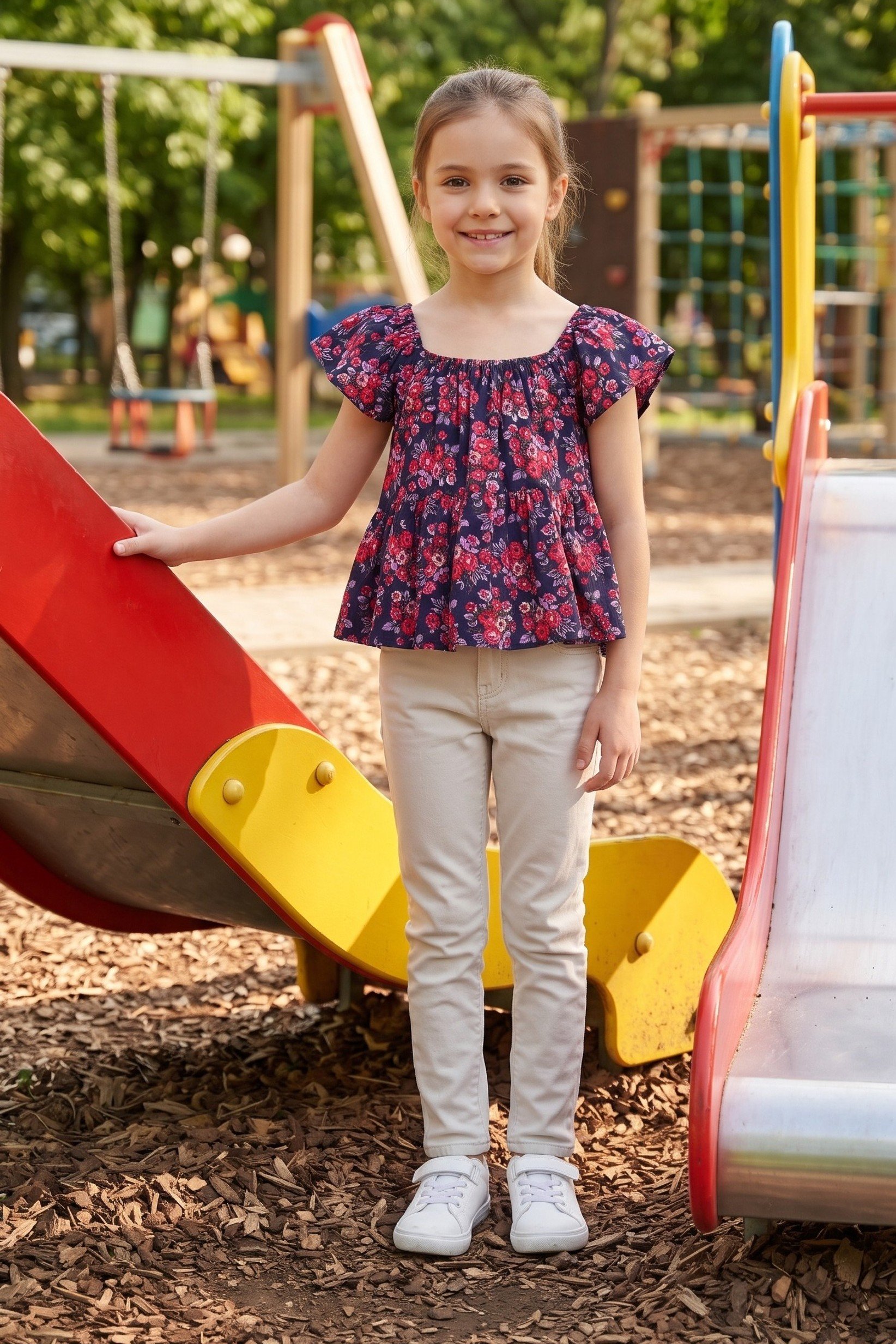 Kids Girl Ruffle Sleeve Floral Print Top, Multicolor