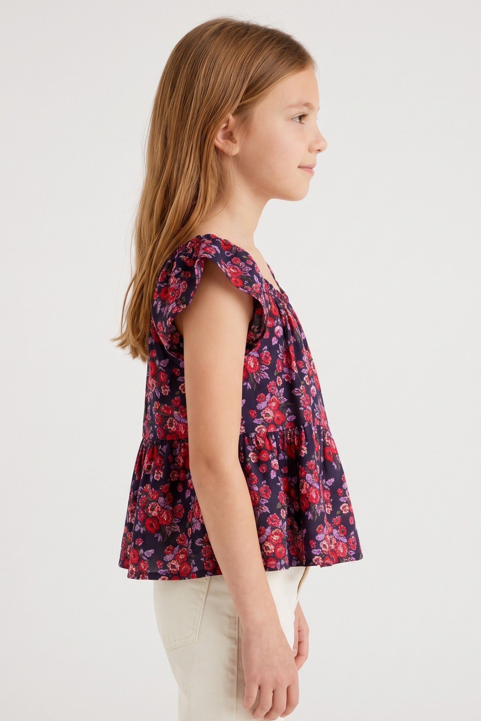 Kids Girl Floral Print Sleeve Less Top, Multicolor