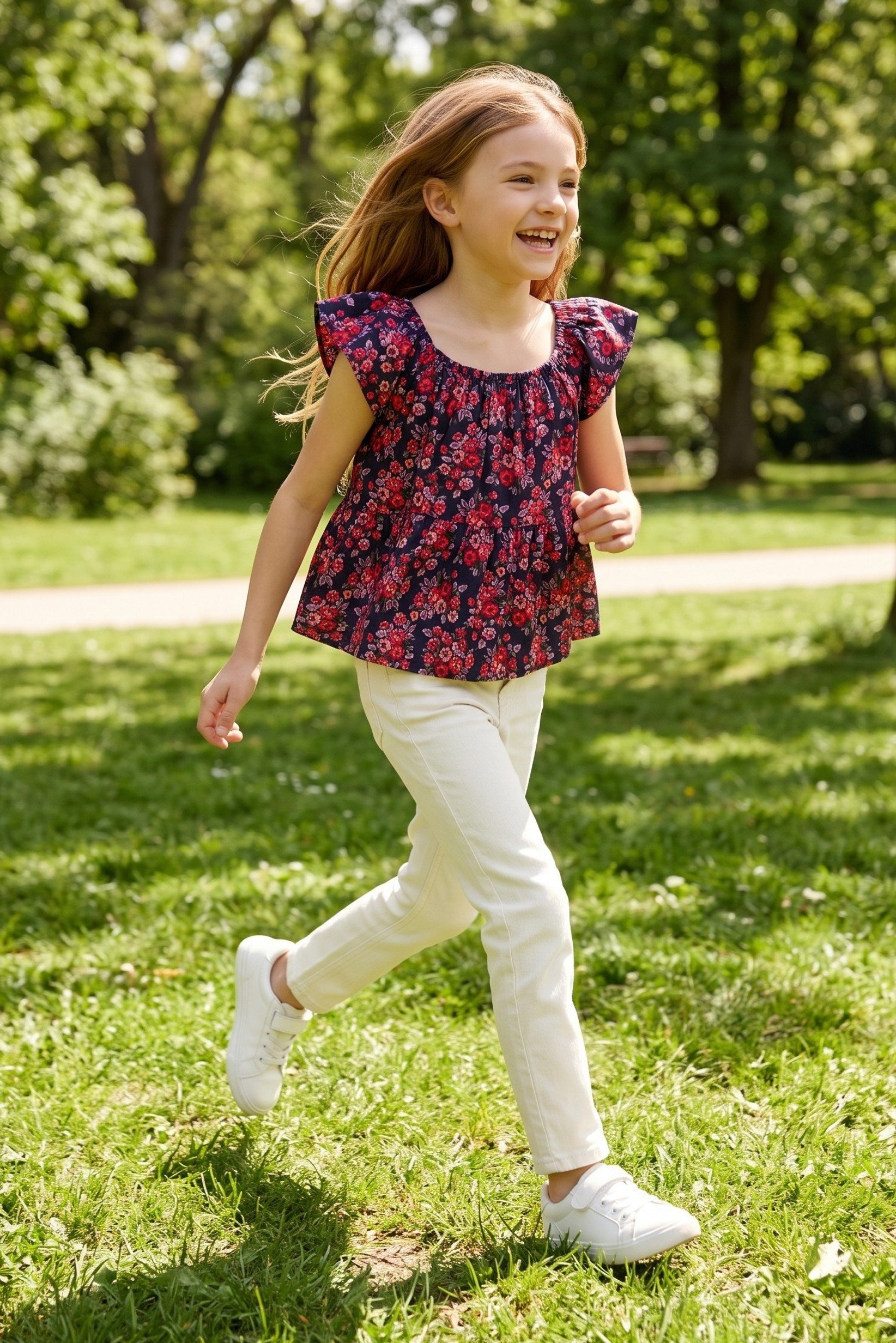Kids Girl Floral Print Sleeve Less Top, Multicolor