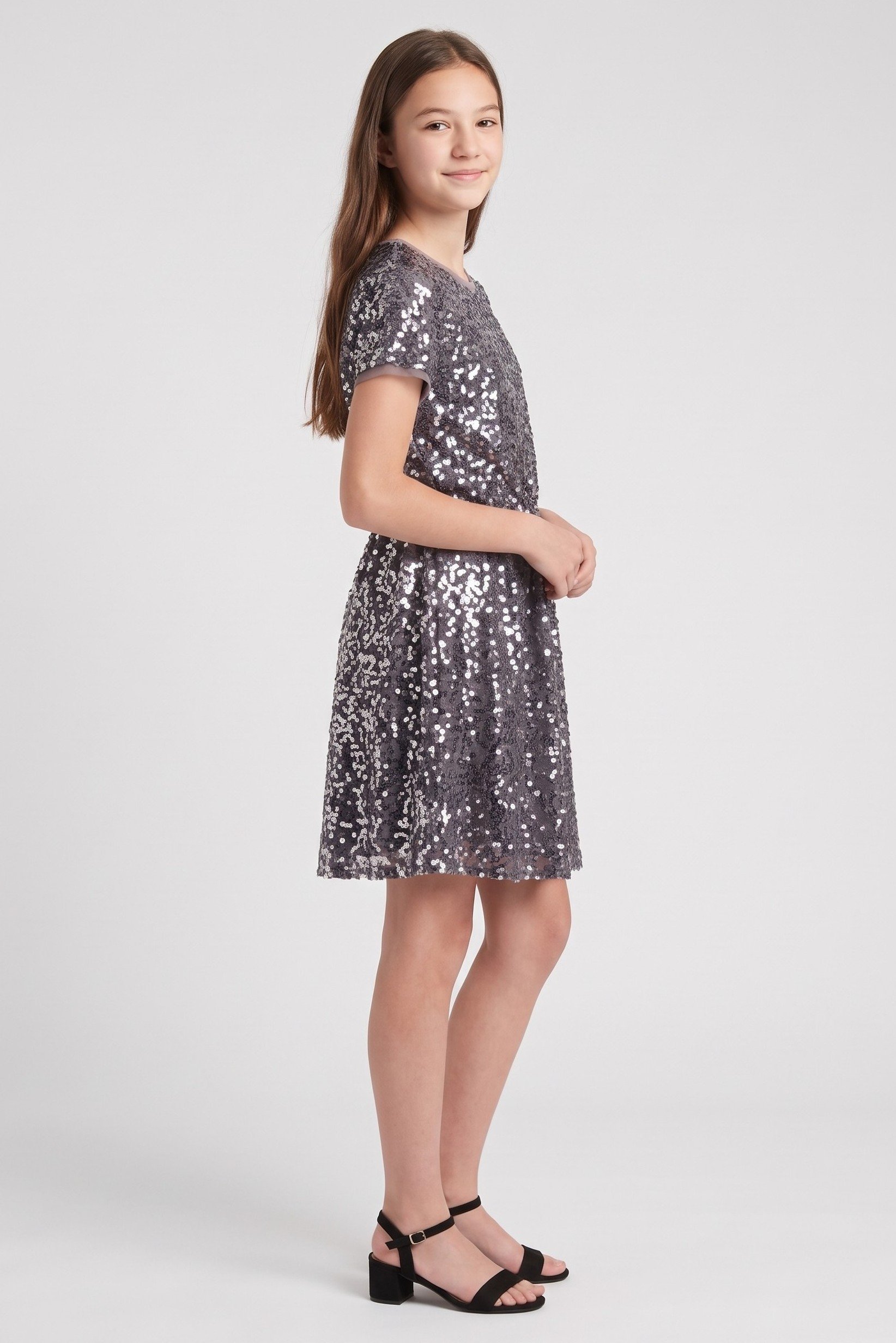 Kids Girl Sequins Dress, Grey