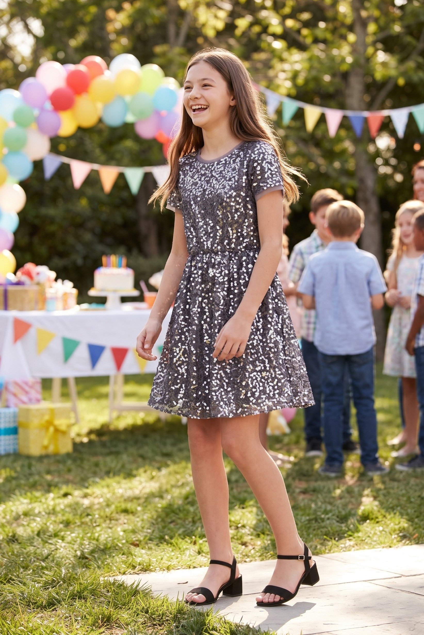 Kids Girl Sequins Dress, Grey