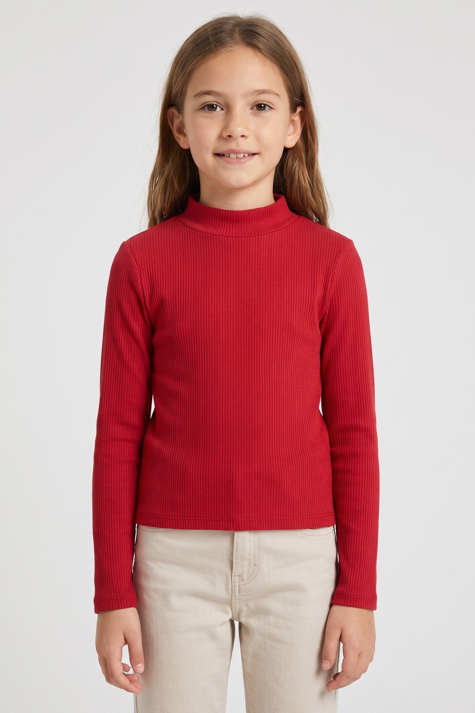 Kids Girl Mock Neck Long Sleeve Top, Red