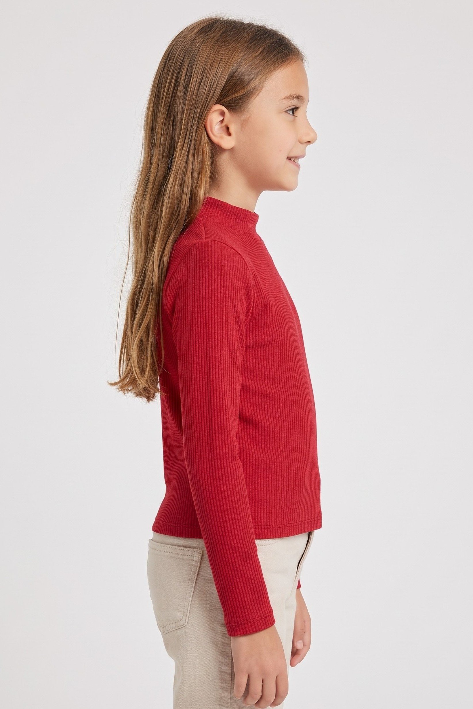 Kids Girl Mock Neck Long Sleeve Top, Red