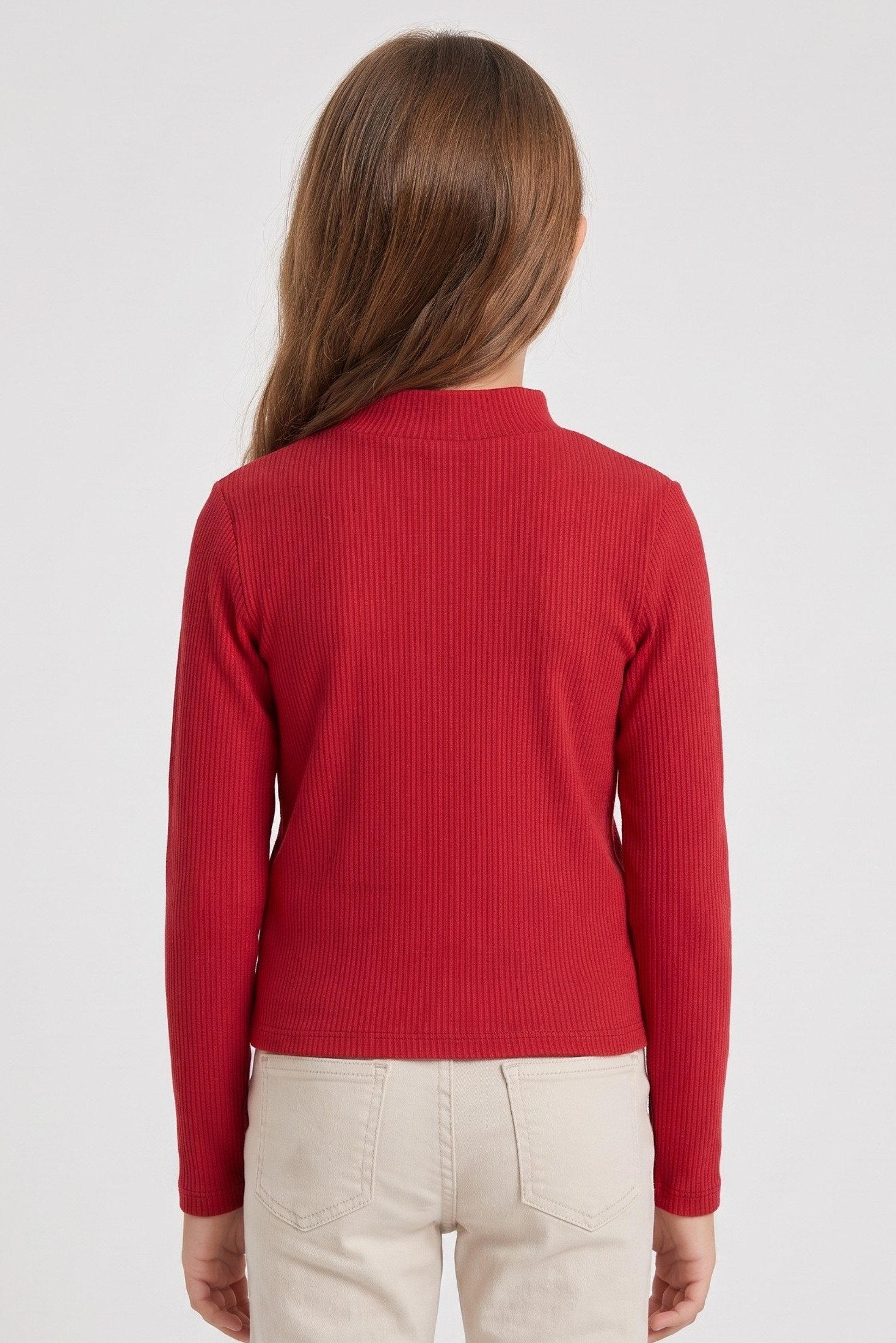 Kids Girl Mock Neck Long Sleeve Top, Red