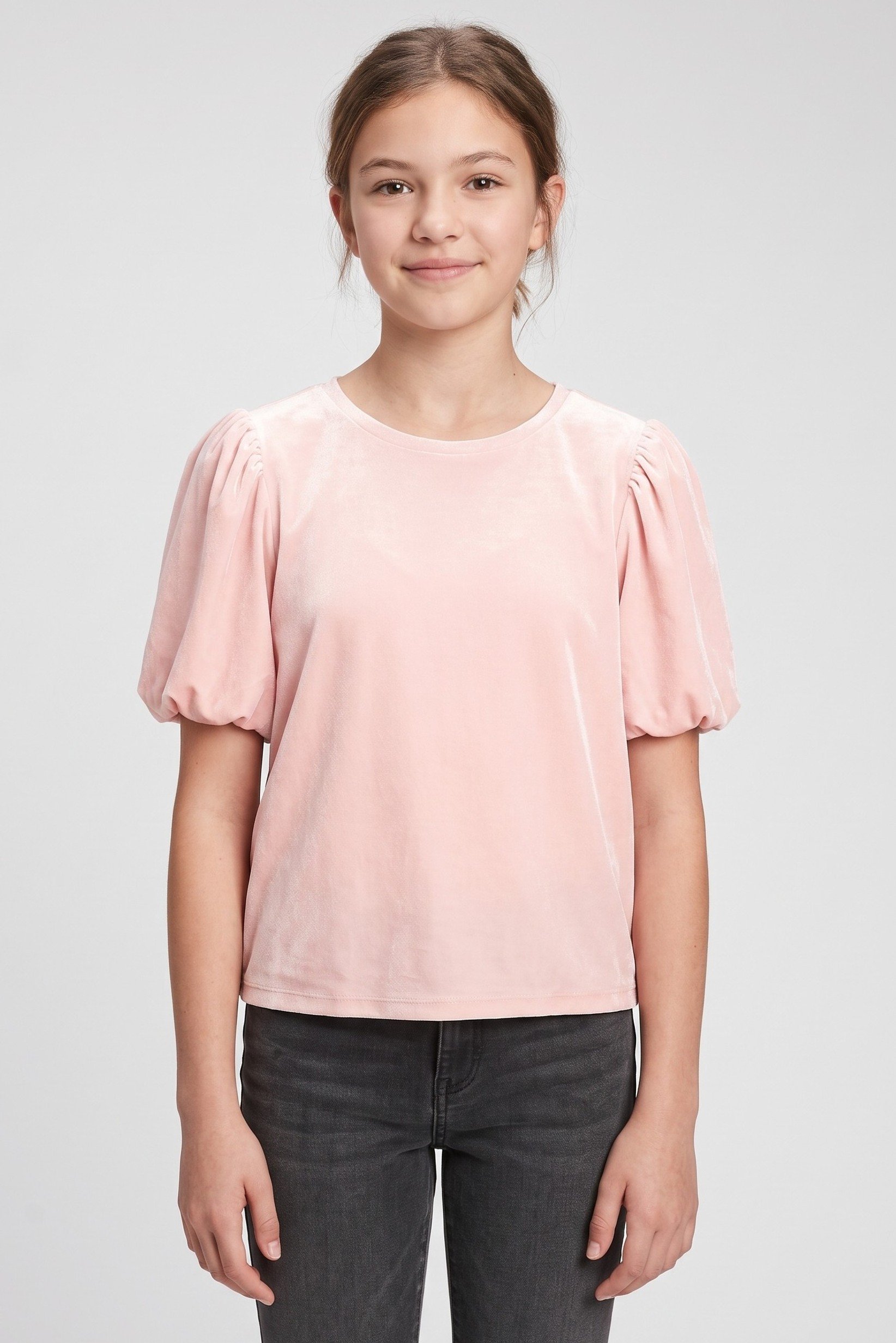Kids Girl Textured Balloon Sleeve Top, Pale Pink