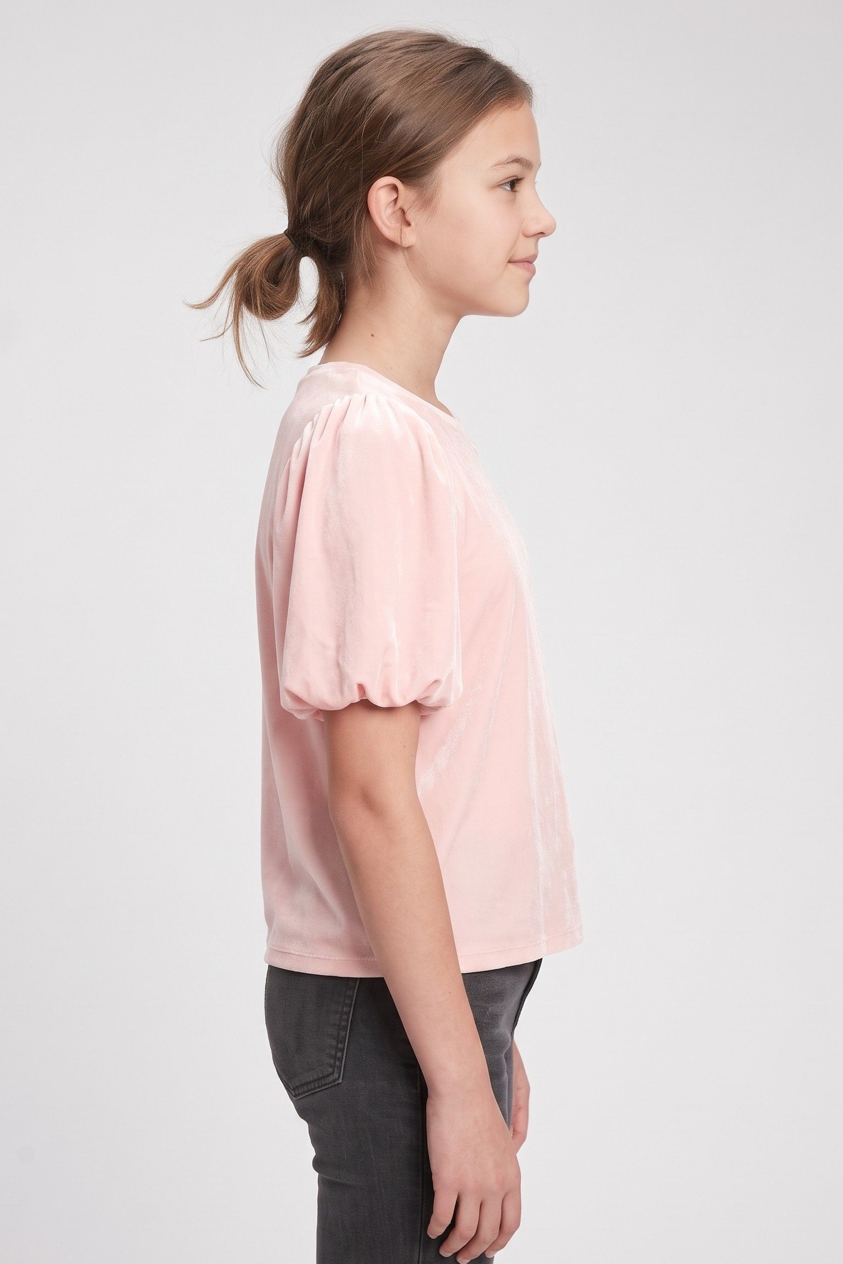 Kids Girl Textured Balloon Sleeve Top, Pale Pink
