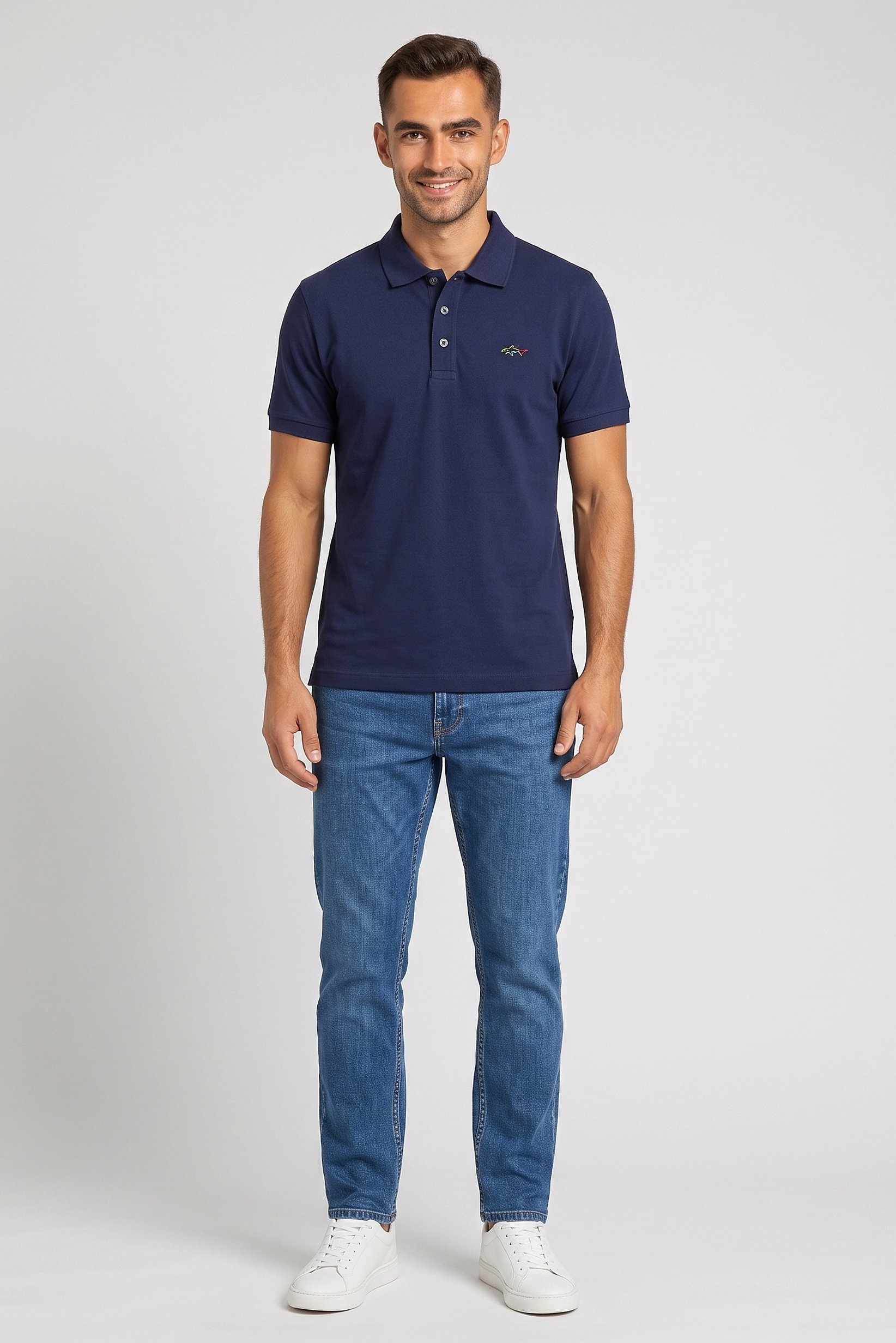 Men Regular Fit Short Sleeves Plain Polo Shirt, Dark Navy