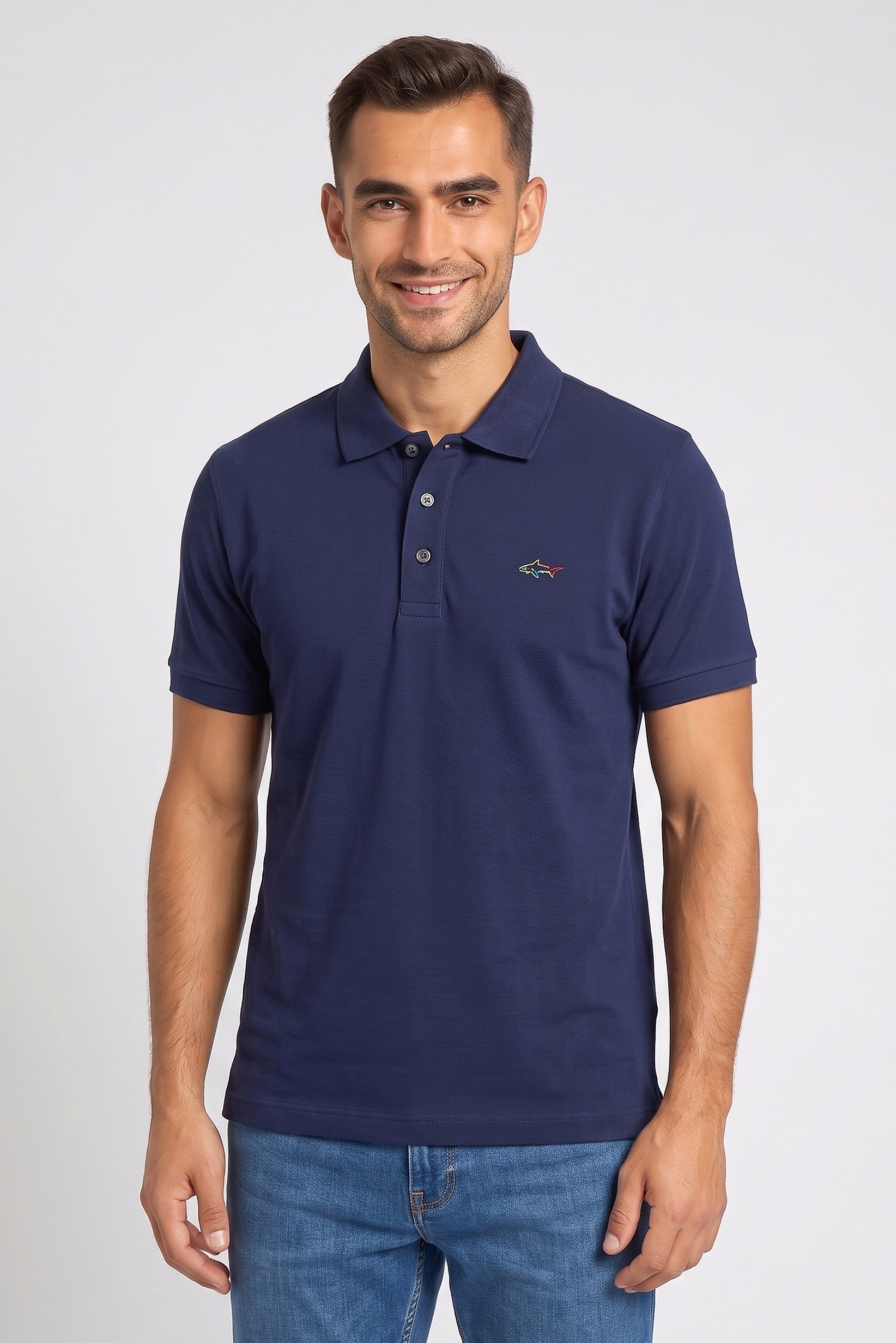 Men Regular Fit Short Sleeves Plain Polo Shirt, Dark Navy