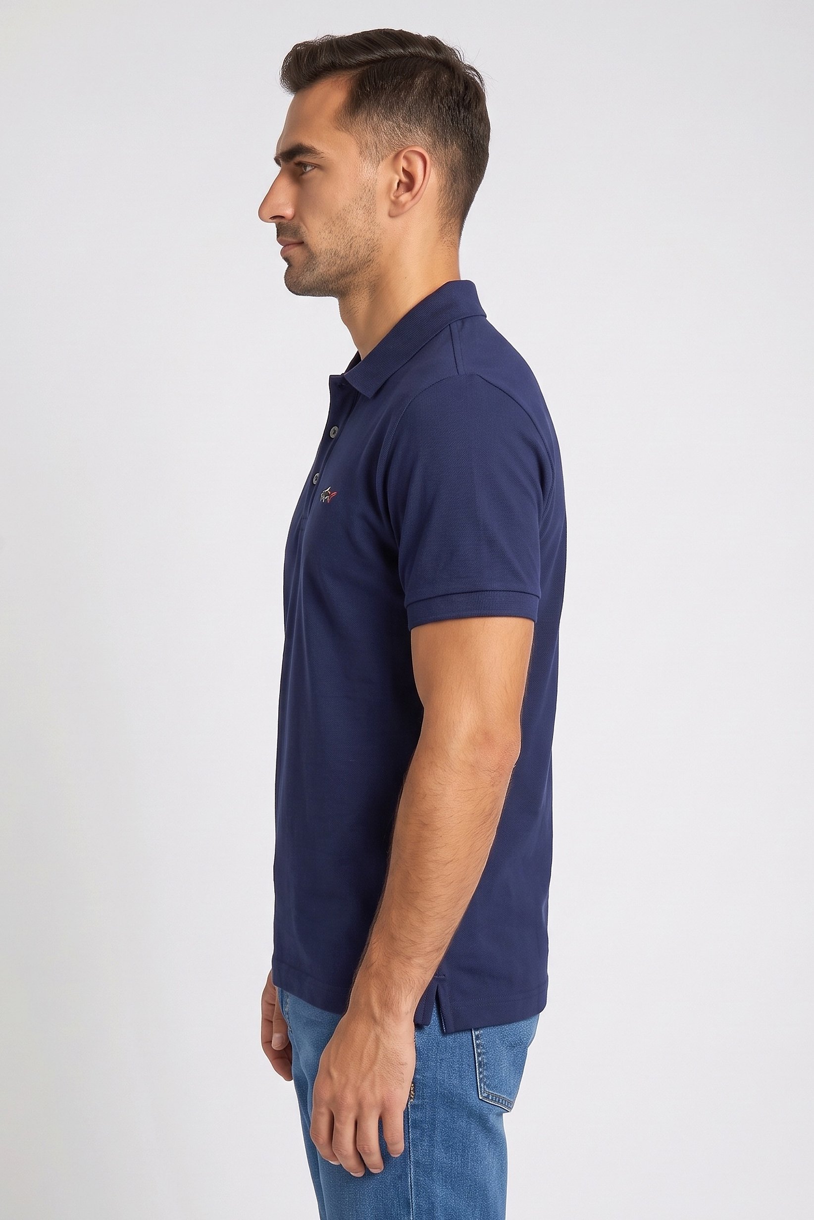 Men Regular Fit Short Sleeves Plain Polo Shirt, Dark Navy