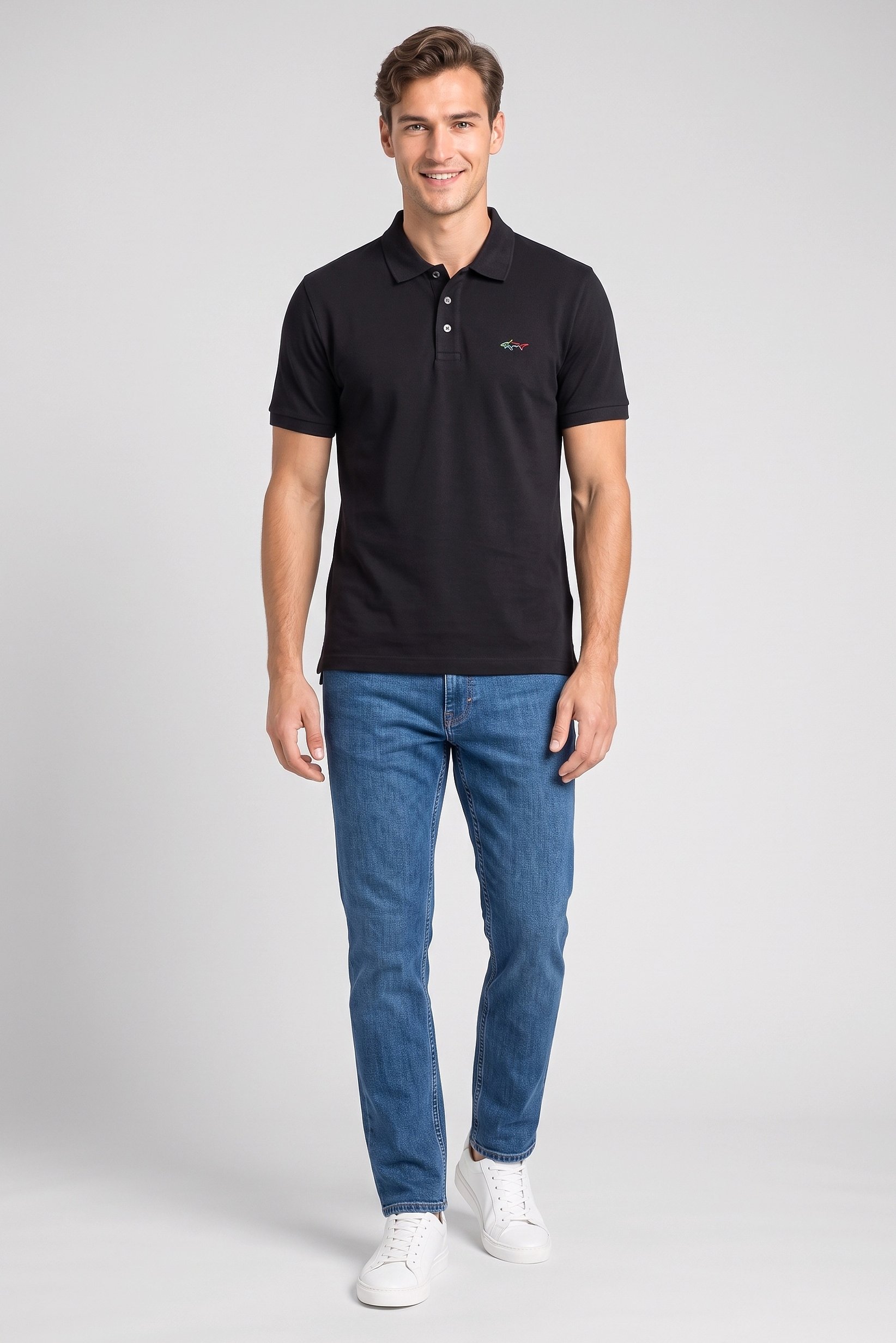 Men Regular Fit Short Sleeve Embroidered Logo Polo Shirt, Black