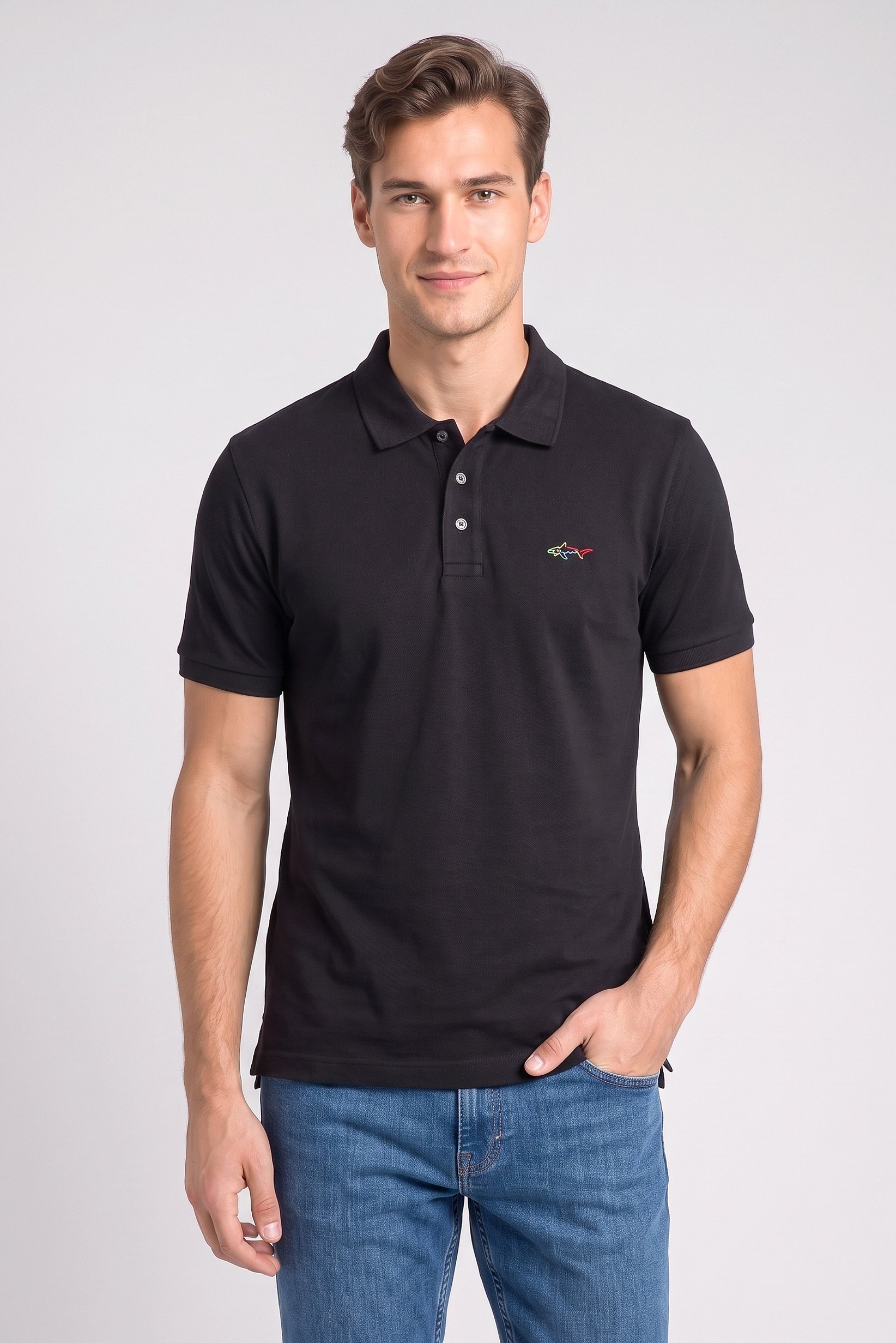 Men Regular Fit Short Sleeve Embroidered Logo Polo Shirt, Black