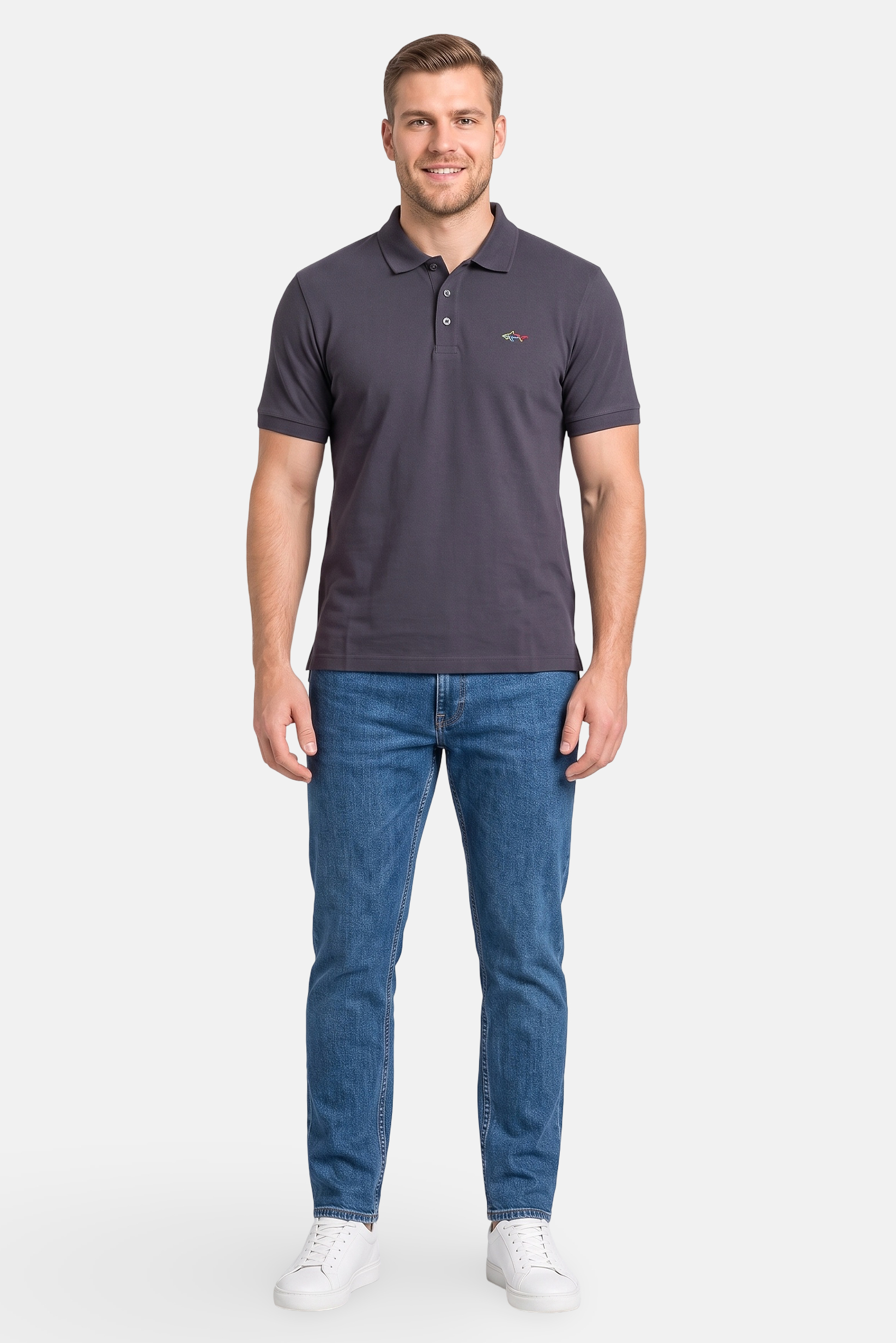 Men Regular Fit Short Sleeve Plain Polo Shirt, Grey