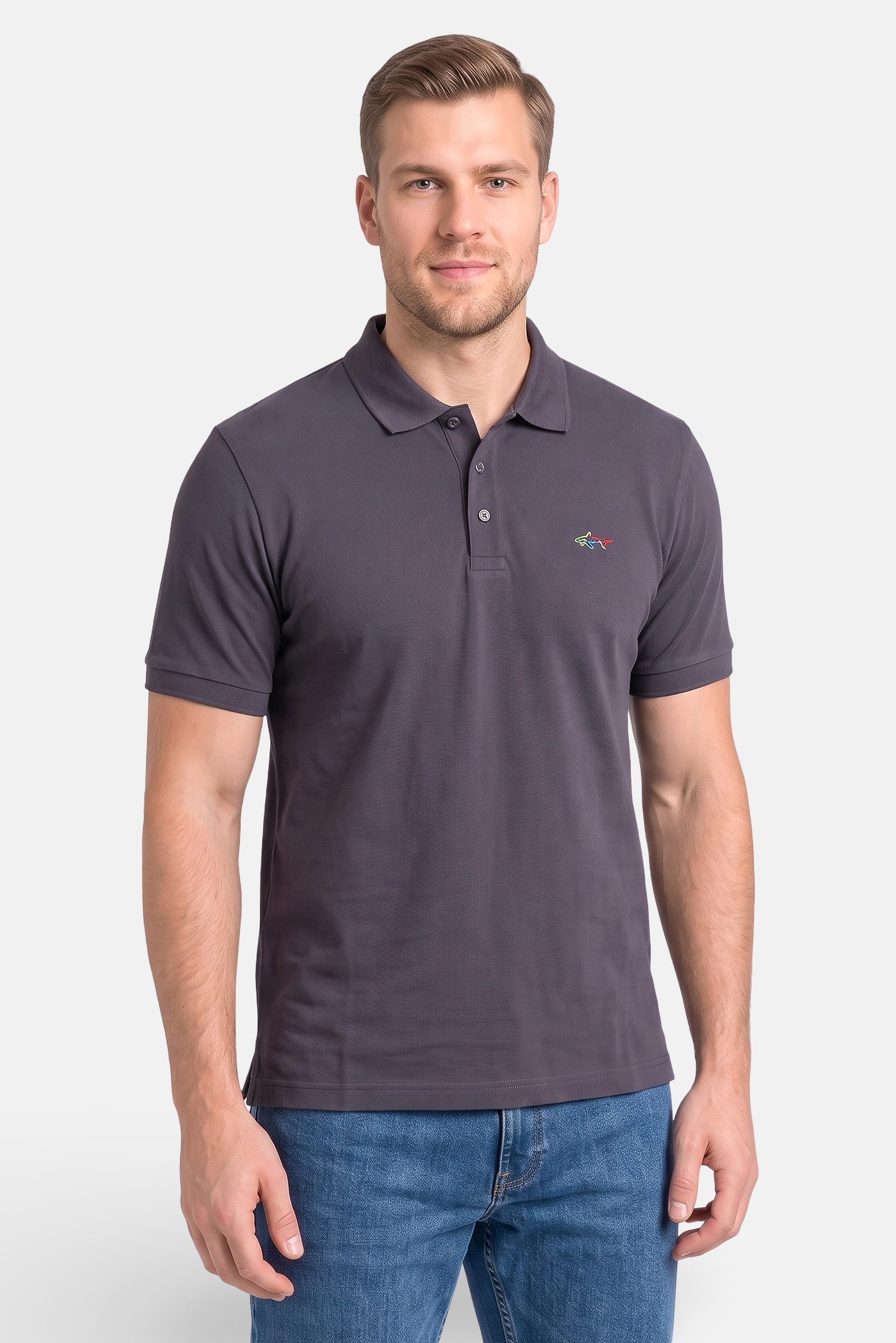 Men Regular Fit Short Sleeve Plain Polo Shirt, Grey