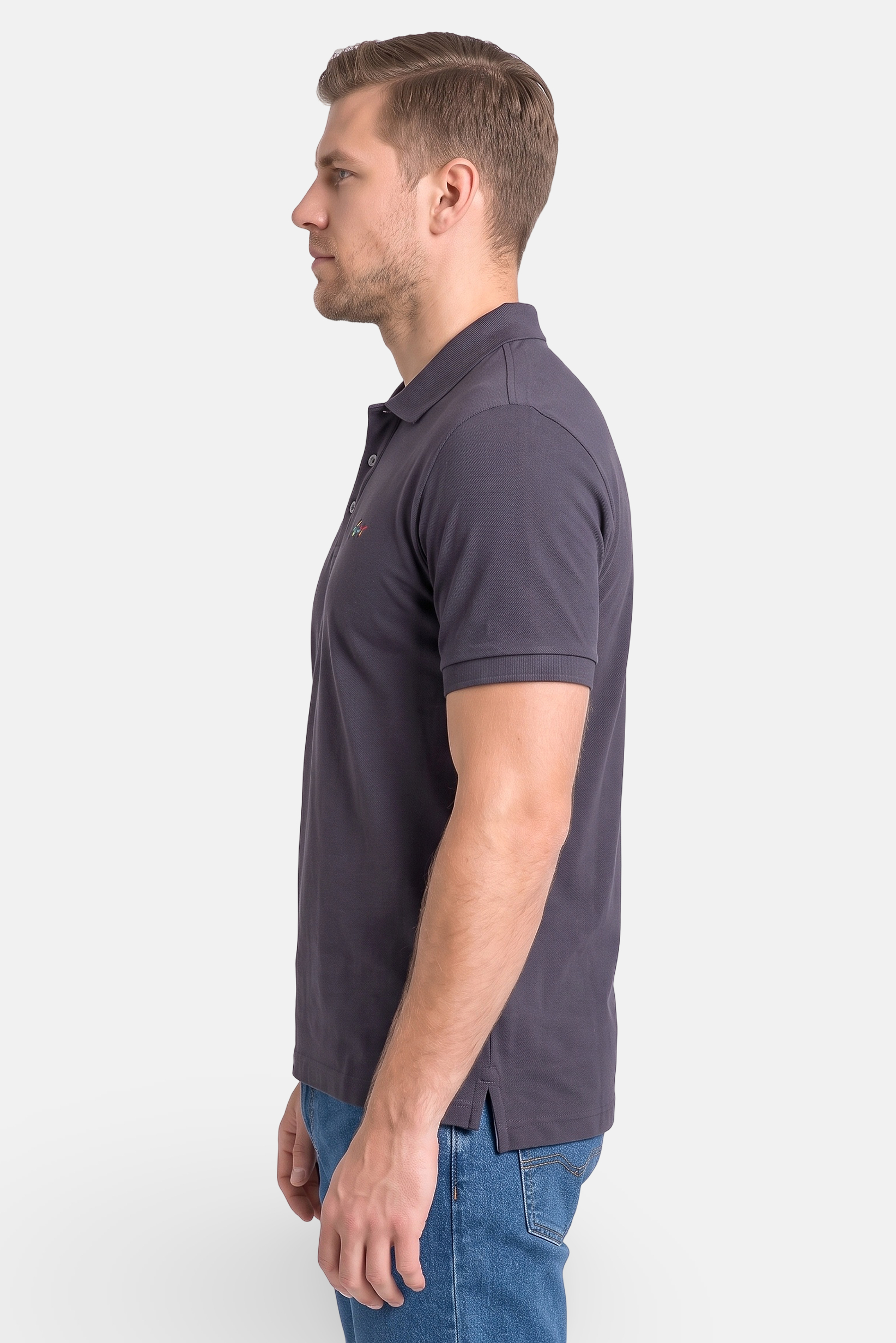 Men Regular Fit Short Sleeve Plain Polo Shirt, Grey