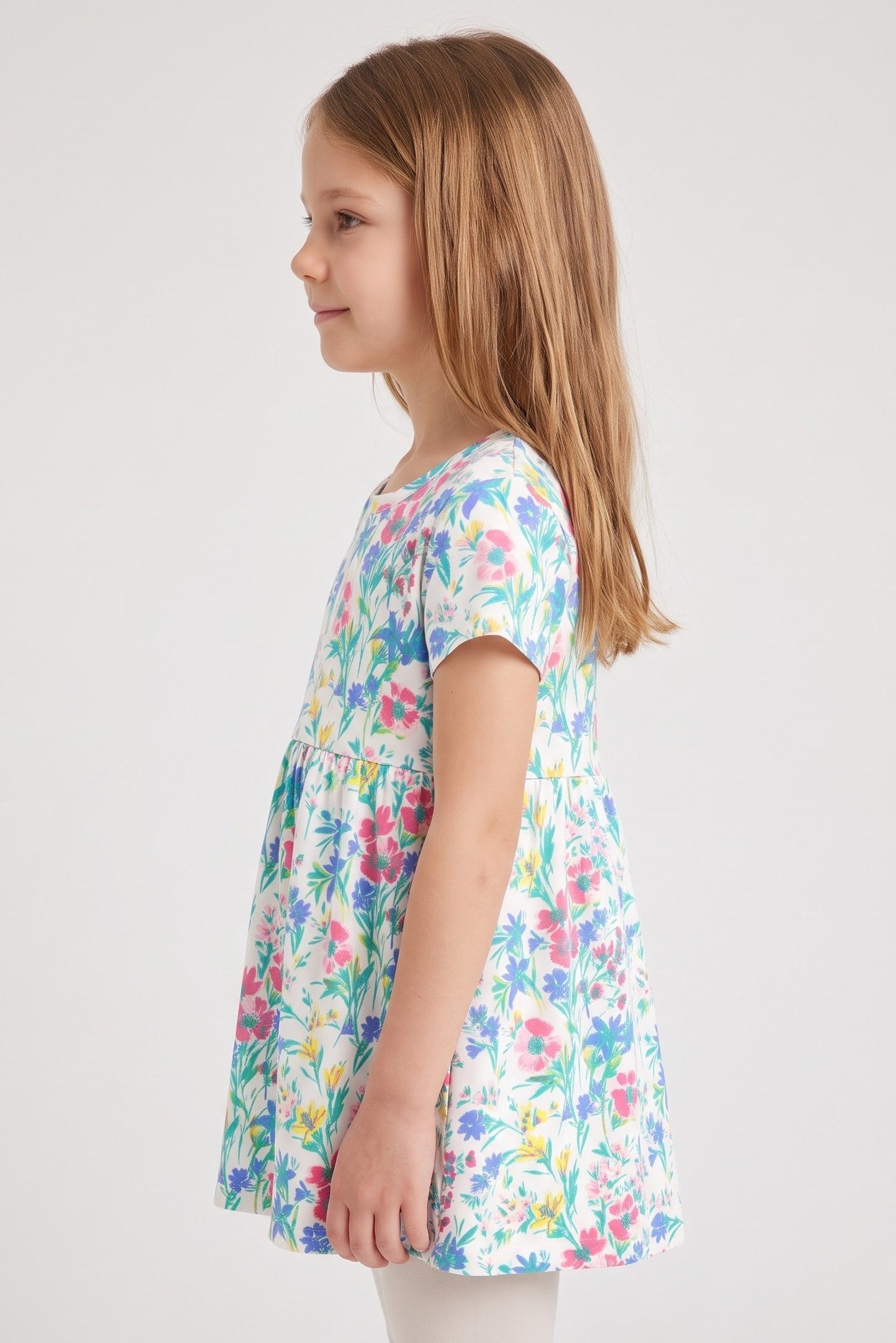 Toddlers Girl Crew Neck Short Sleeve Allover Print, Multicolor