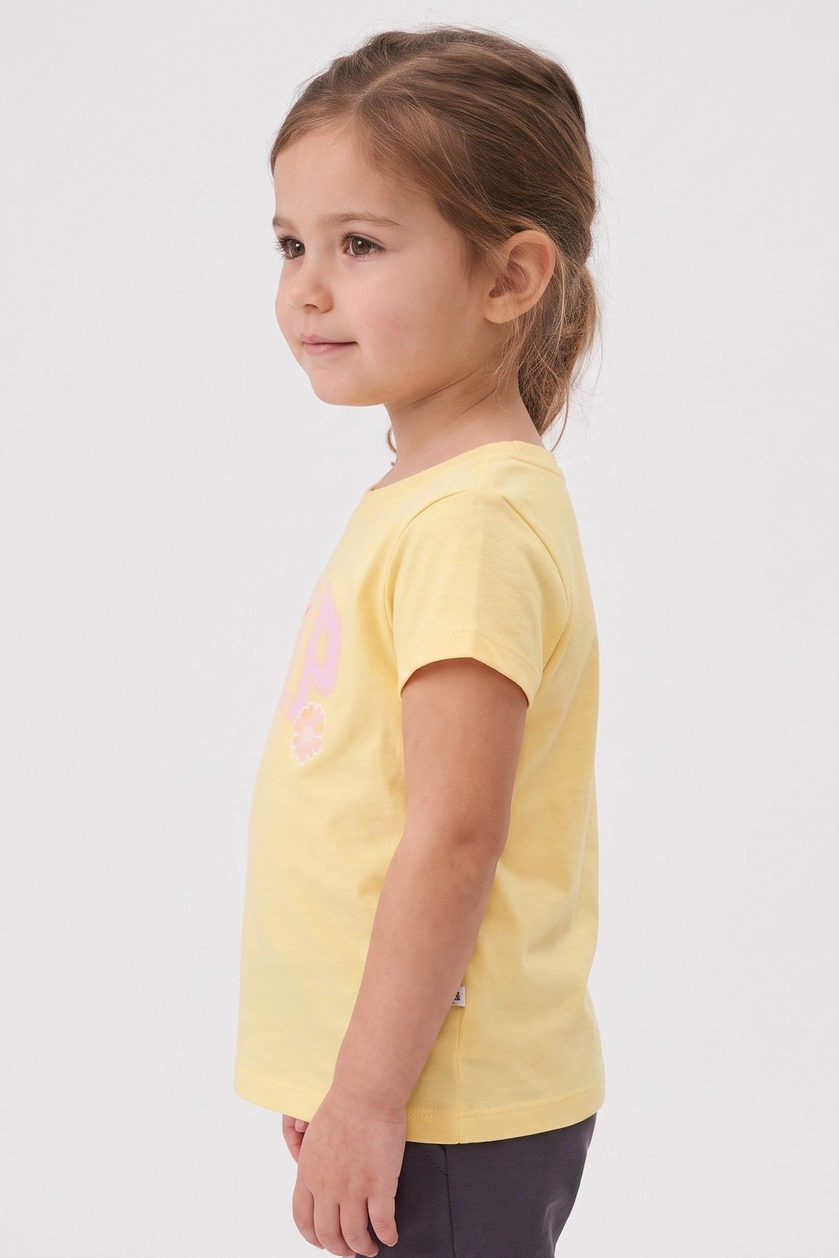 Toddlers Girl Short Sleeve Brand Logo Top, Yellow