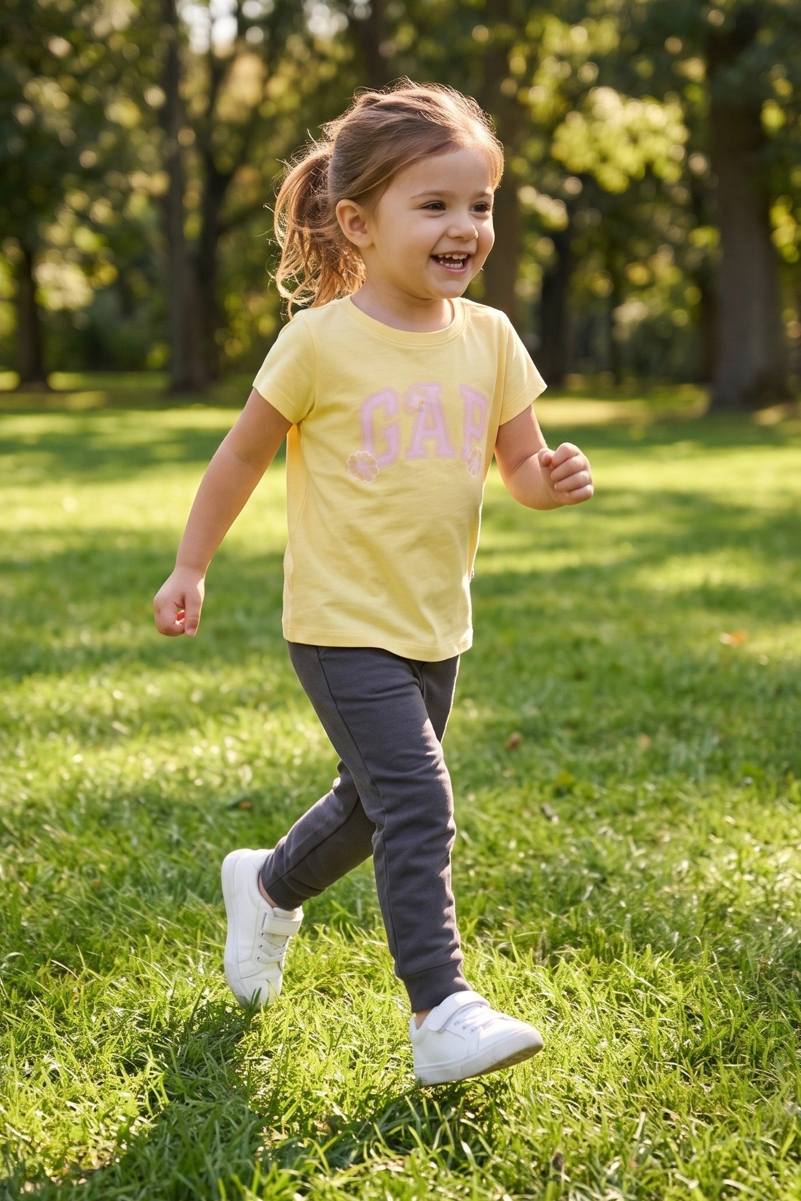 Toddlers Girl Short Sleeve Brand Logo Top, Yellow