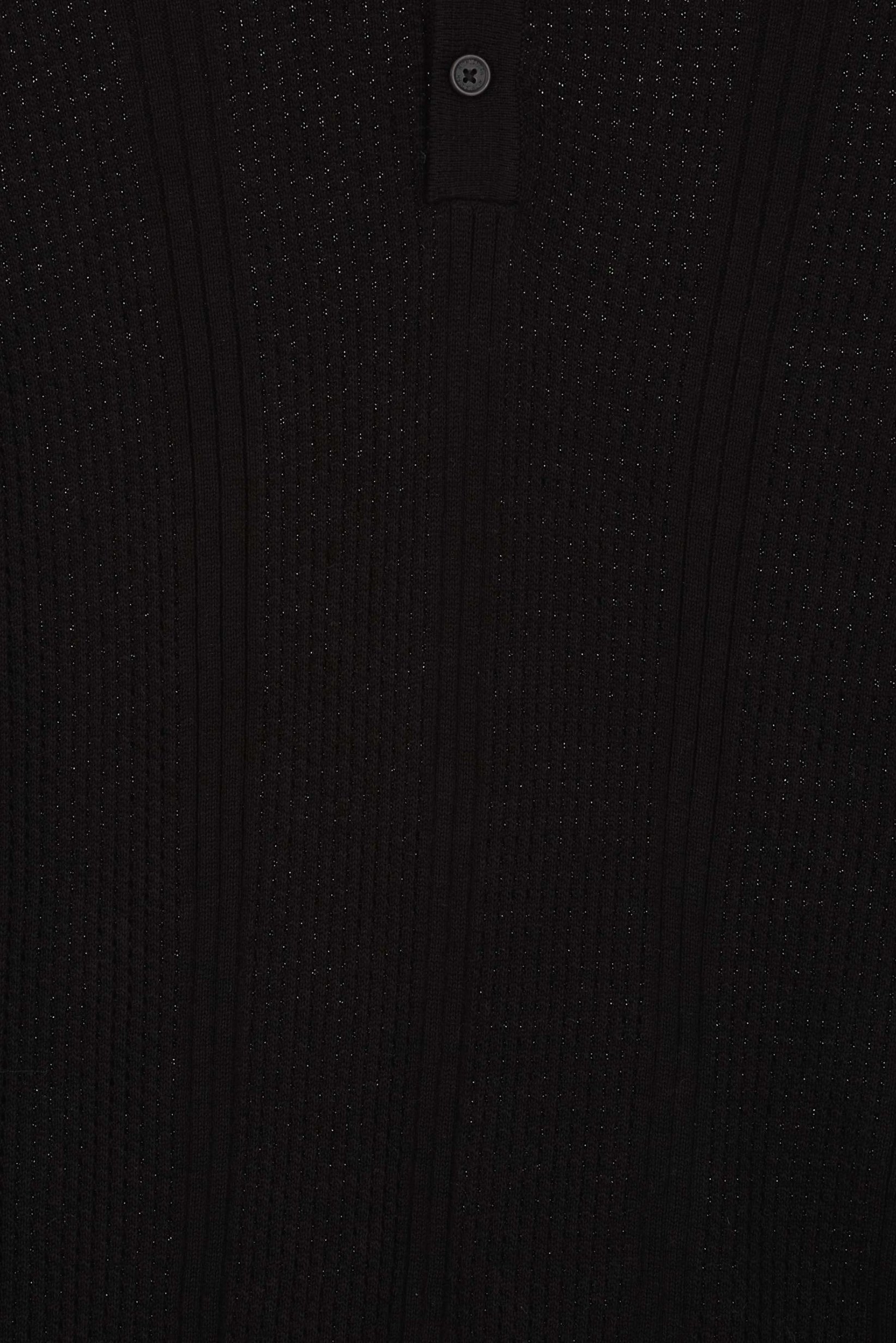 Men Relaxed Fit Eyelet Short Sleeve Polo Shirt, Black