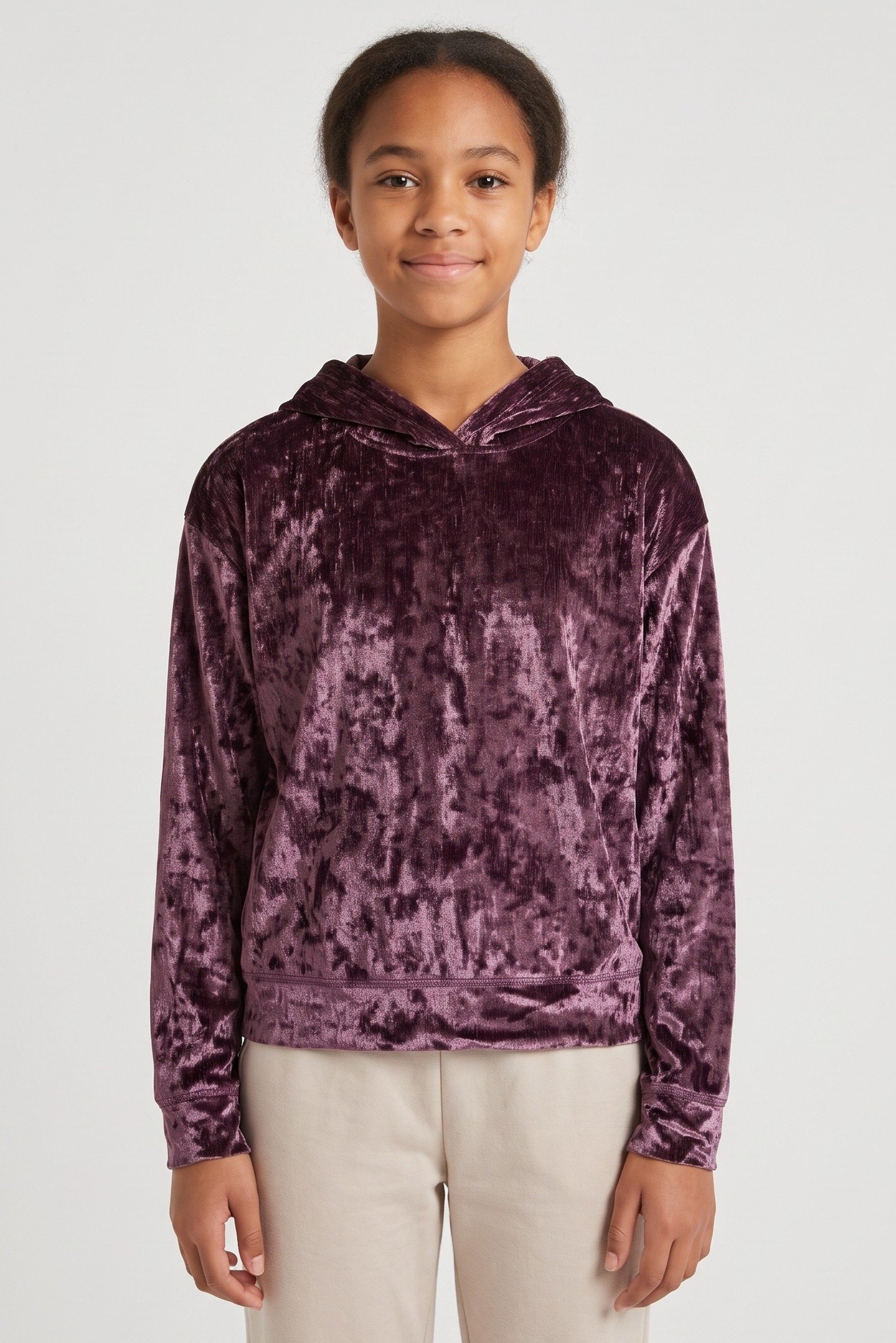 Kids Girl Long Sleeve Velvet Hoodie, Purple
