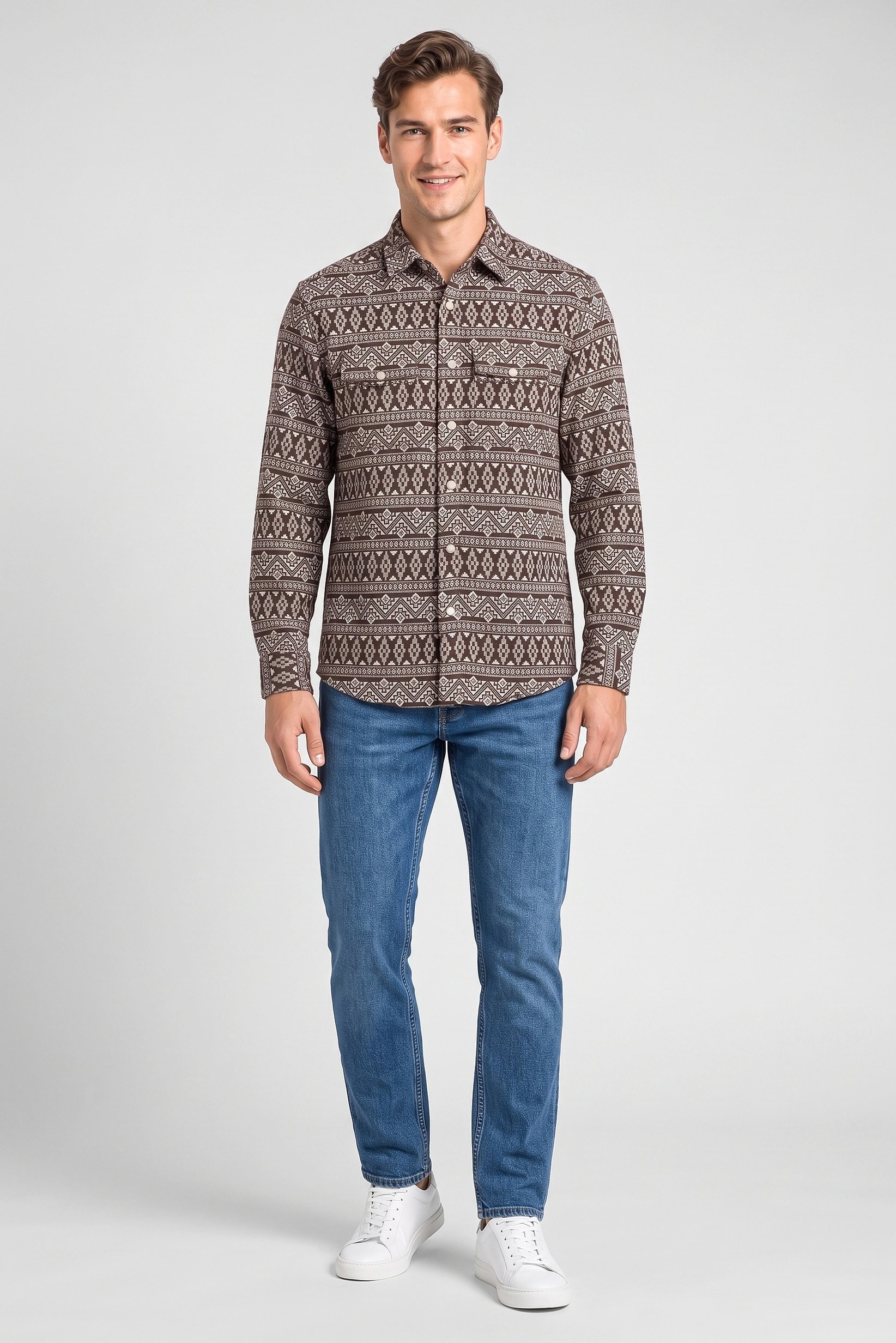 Men Regular Fit Allover Print Long Sleeve Casual Shirt, Multicolor